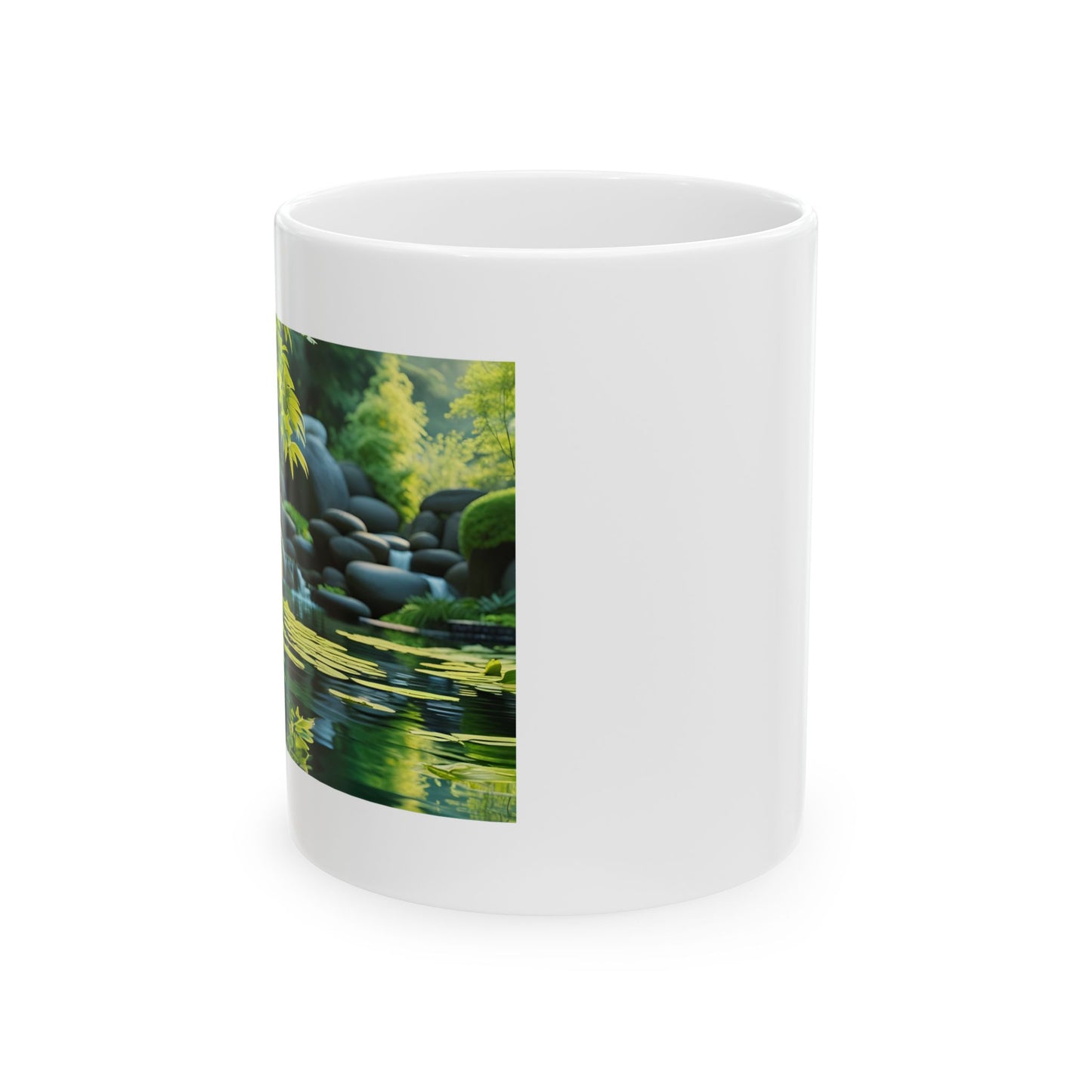 Nature in Balance Ceramic Mug - side view - white mug with serene image