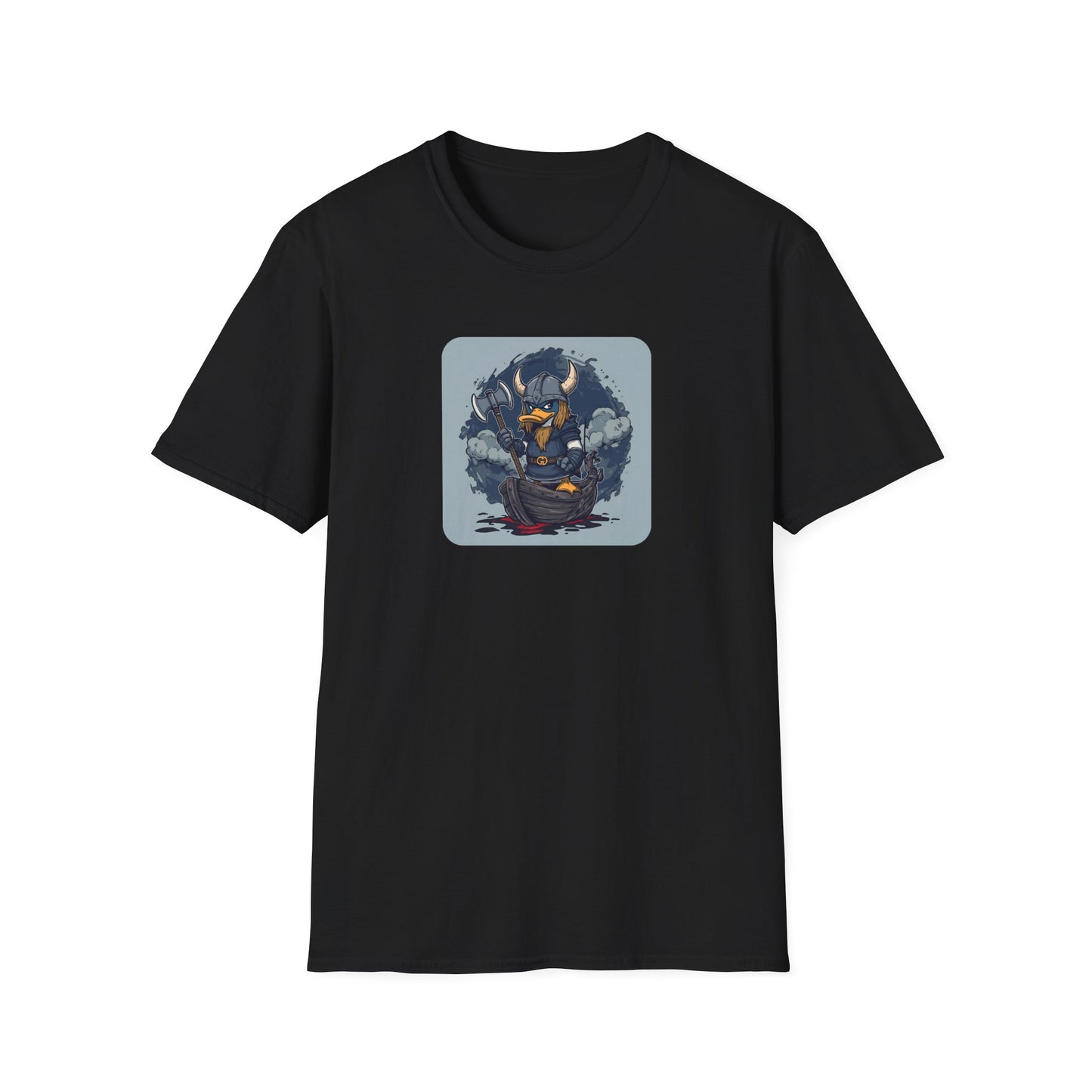 Goth Viking Duck – Dark Cartoon Chaos T-Shirt in Black