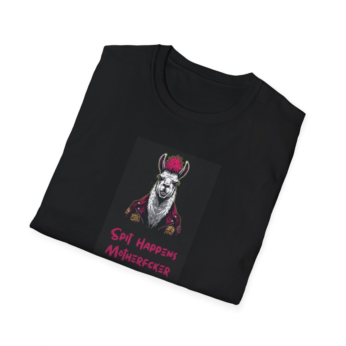 Spit Happens, Motherfcker T-Shirt – Grungy Punk Llama Street Art Tee