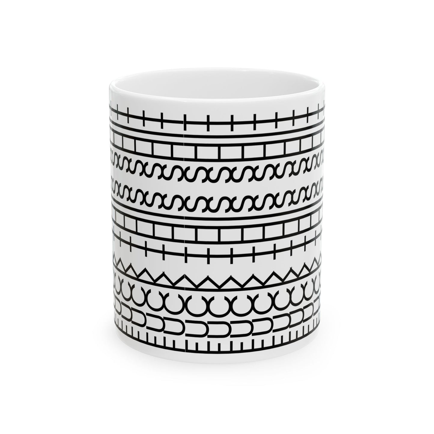 Fuck This Shit Pattern Mug - side view - White mug with black geometric pattern