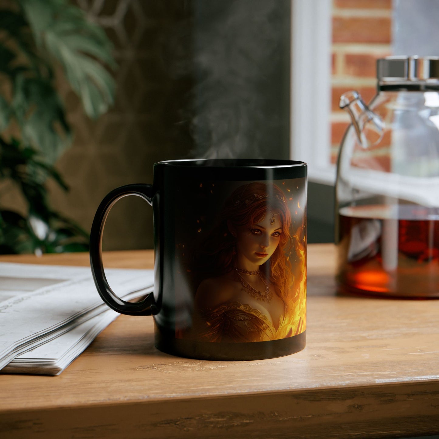 Hestia – Keeper of the Hearth Coffee Mug - black mug with Hestia image