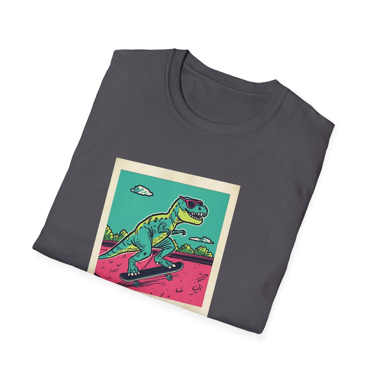 Retro Skater T-Rex T-Shirt – 90s Polaroid Dinosaur in Sunglasses