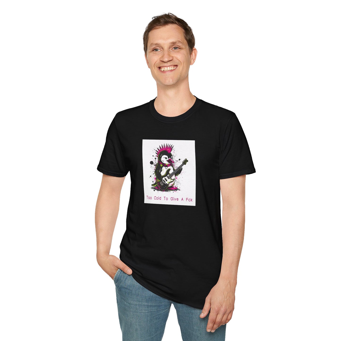 Too Cold To Give A Fck T-Shirt – Punk Penguin Grunge Cartoon Tee