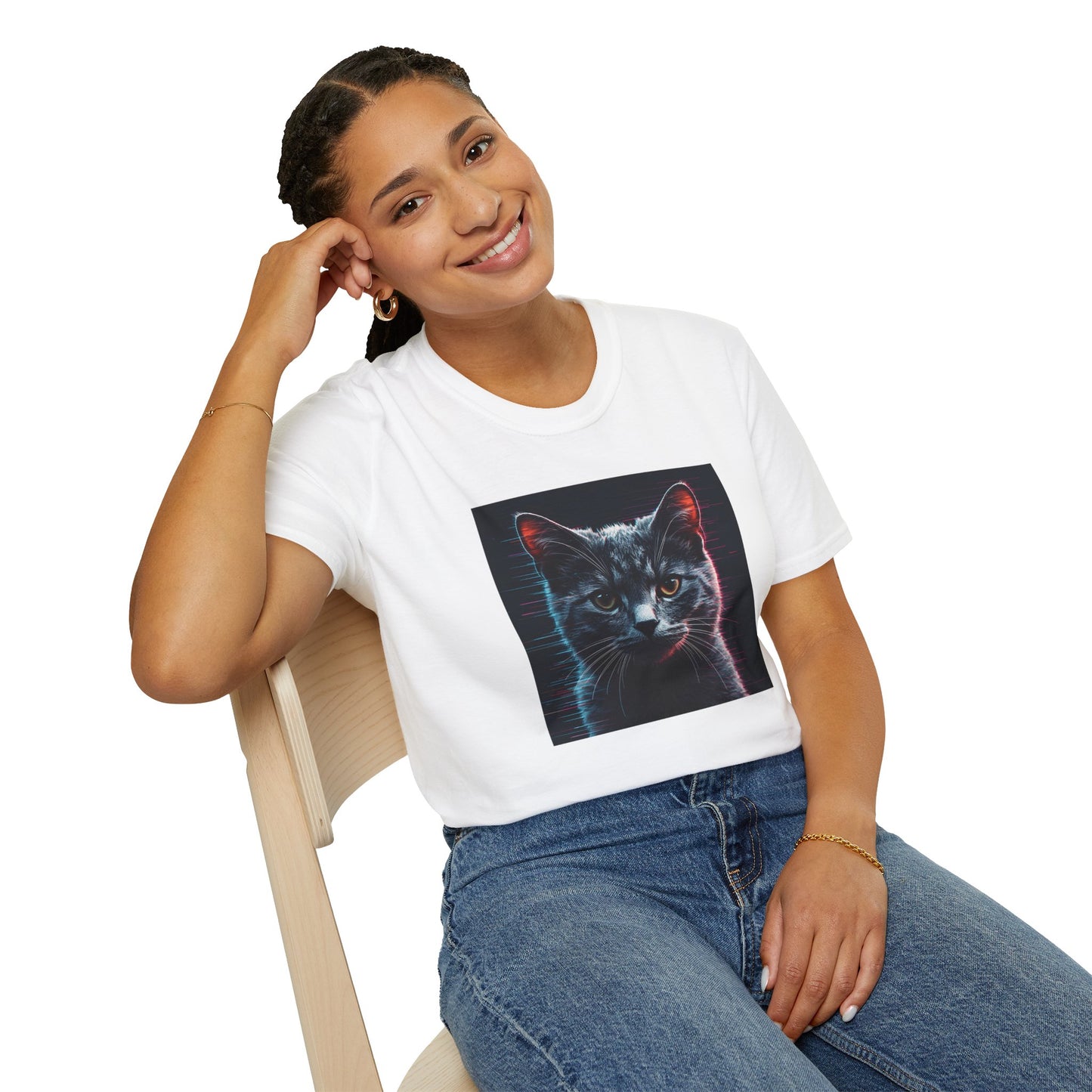 Pixellated Cat - Retro Meow Mode T-Shirt in White