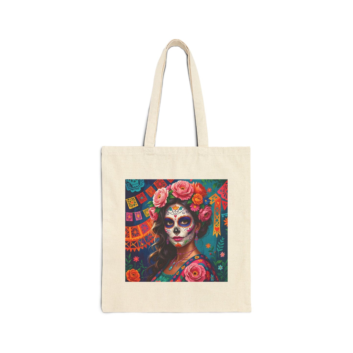 Rosé Reverie – Pink Día de los Muertos Beauty- Tote Bag in Natural
