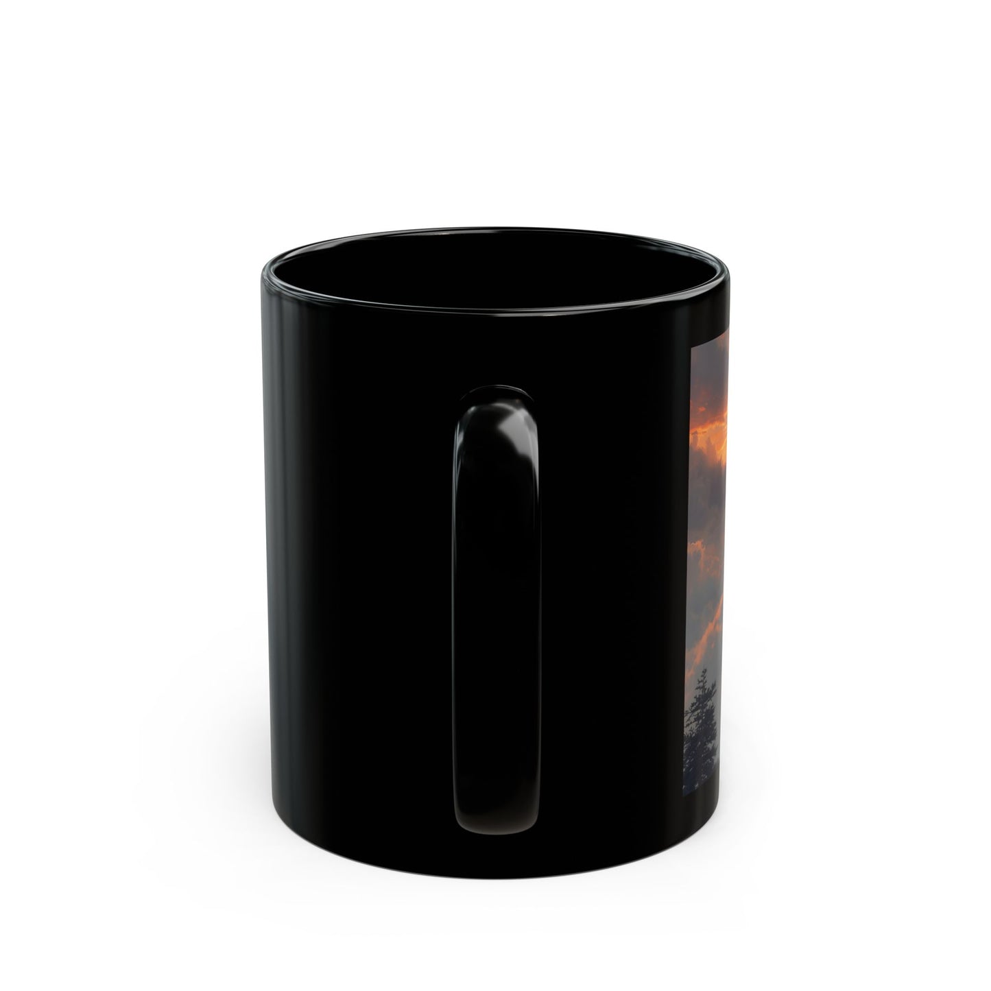 Temple Above the Clouds Mug - Side View - Black mug with serene image