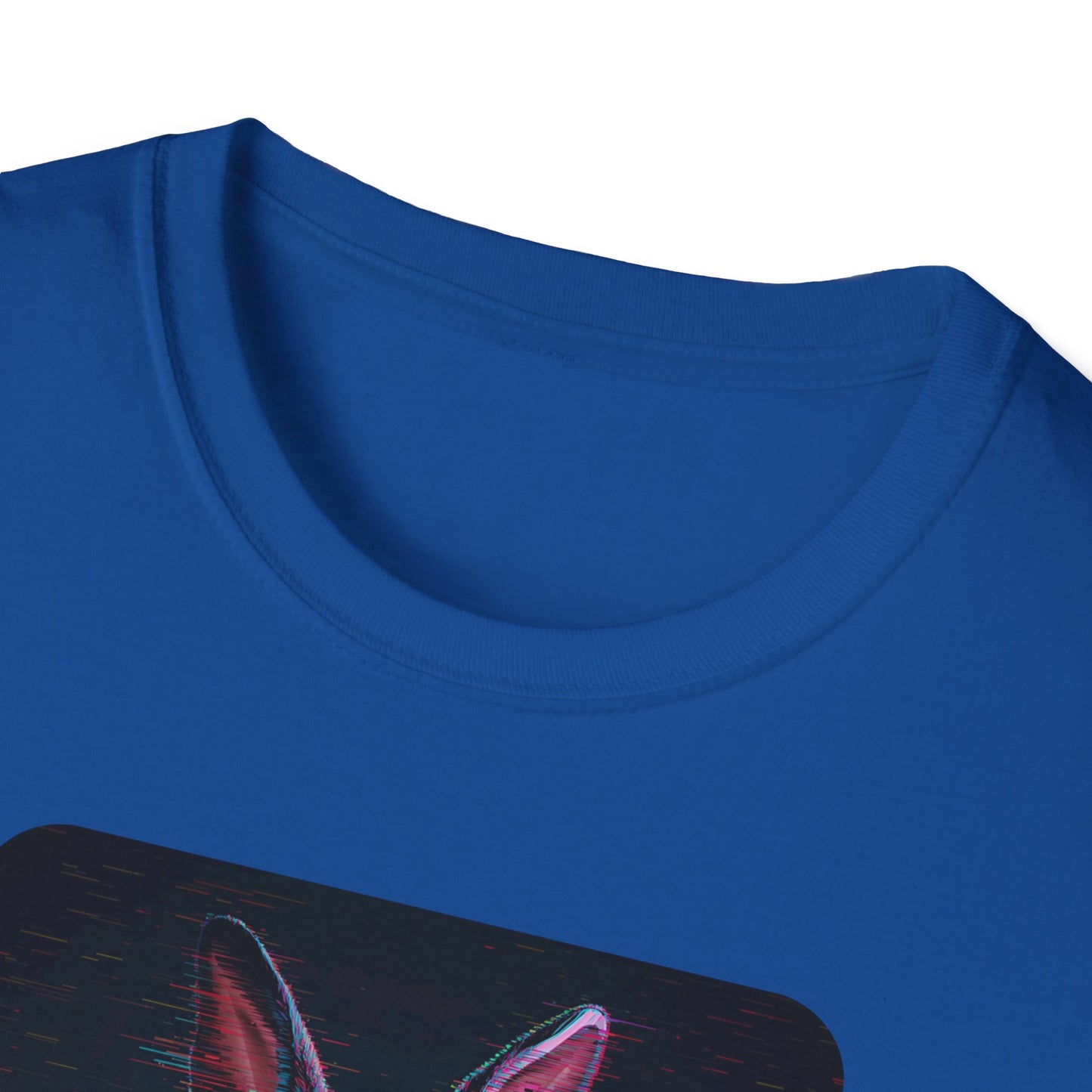 Pixellated Bunny — Hop Level Up Retro Gamer Tee in Royal - Neckline