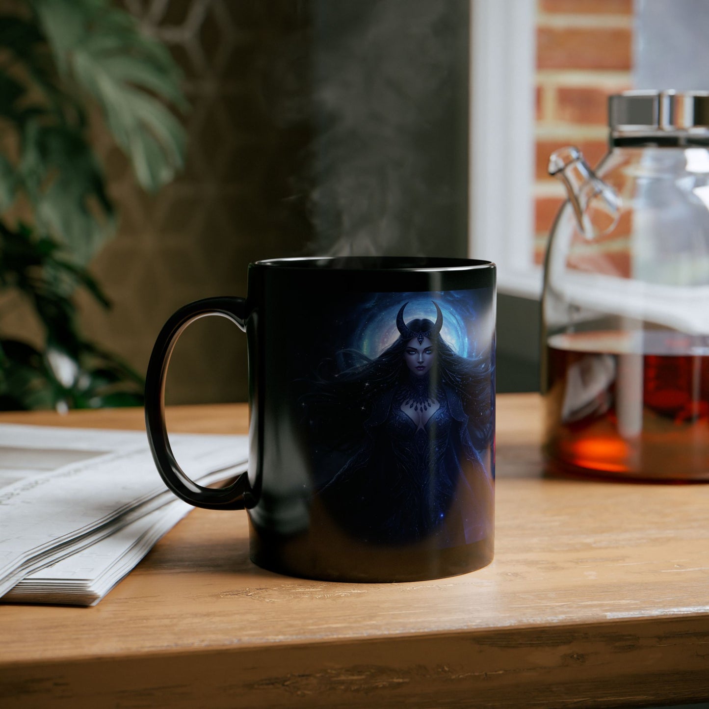 Nyx – Goddess of the Night Coffee Mug - black mug with image of Nyx