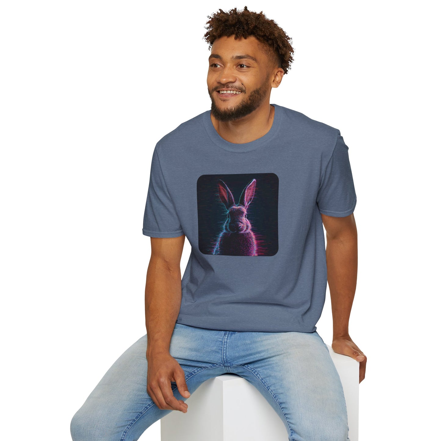 Pixellated Bunny — Hop Level Up Retro Gamer Tee in Heather Indigo