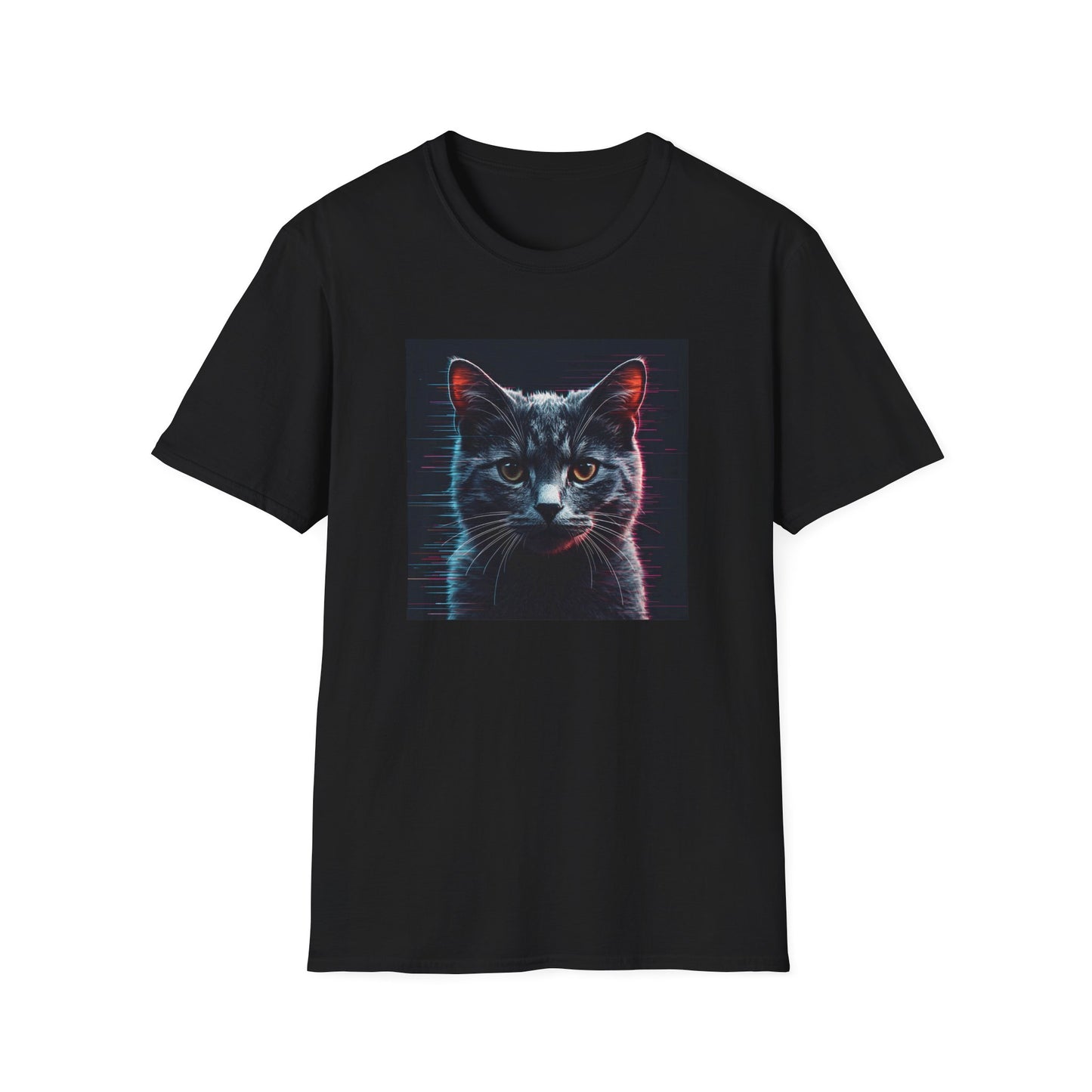Pixellated Cat - Retro Meow Mode T-Shirt in Black