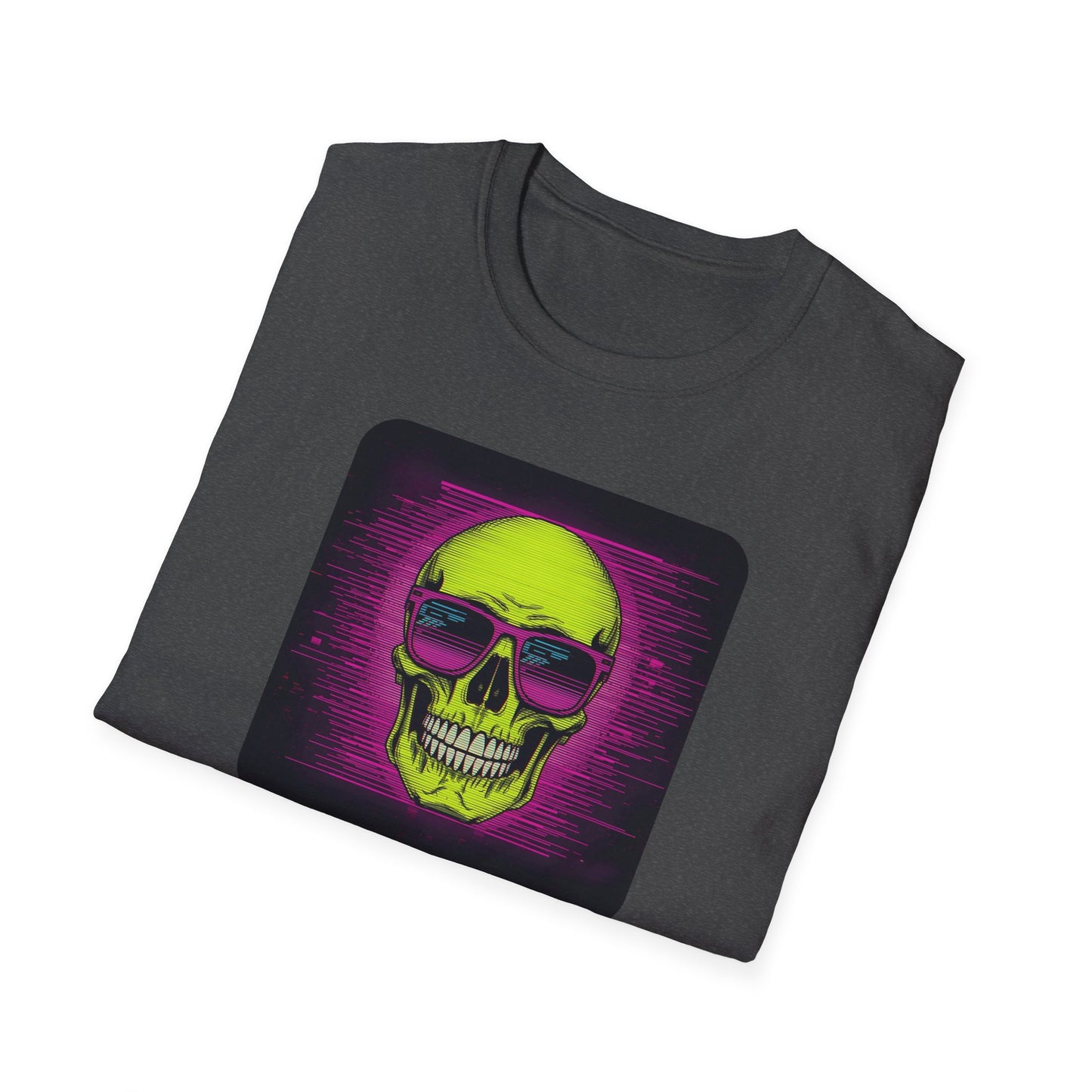 Game Over Retro Gamer Tee - Pixellated Skull in Dark Heather - Folded