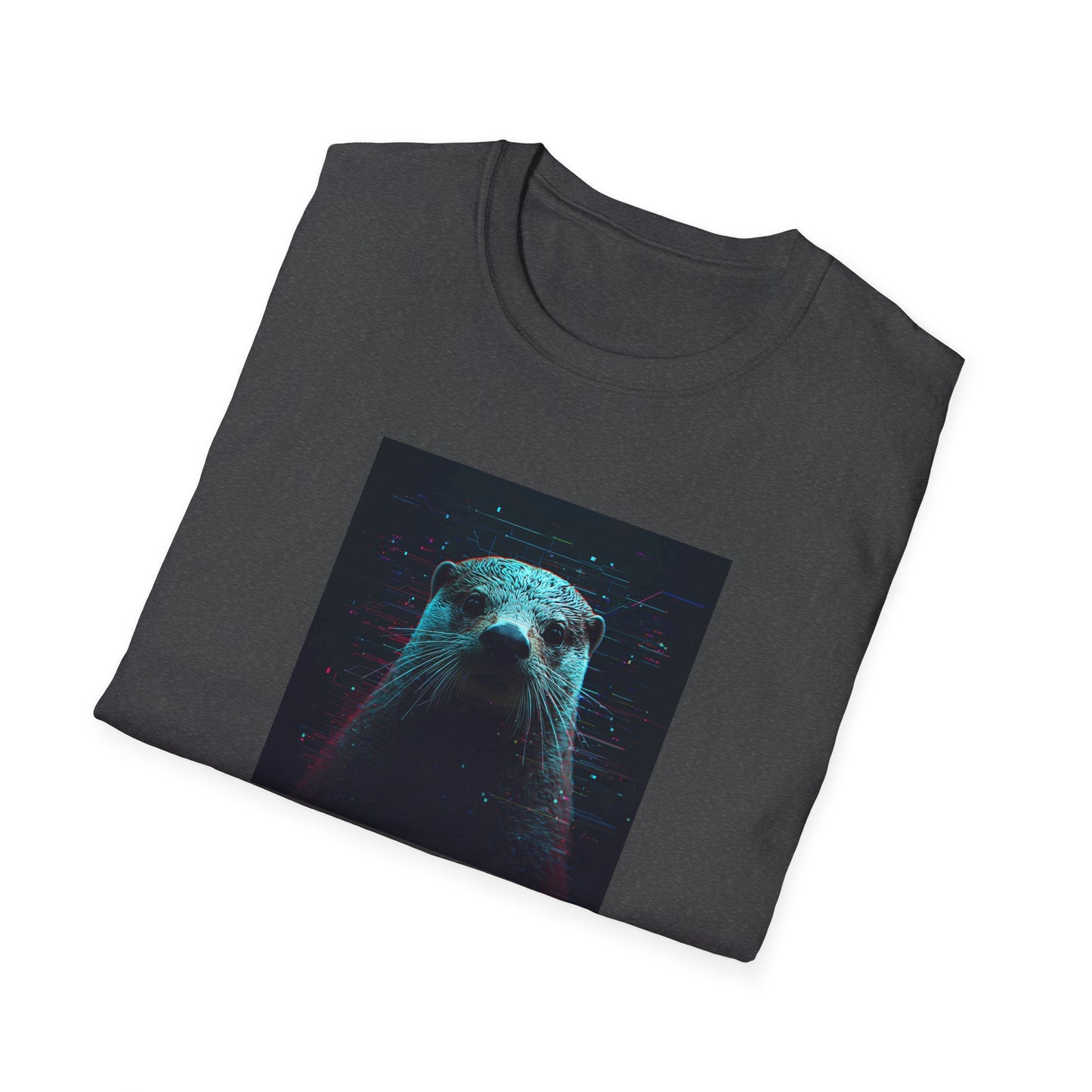 Pixellated Otter — Otterly Retro Gamer Tee in Dark Heather - Folded