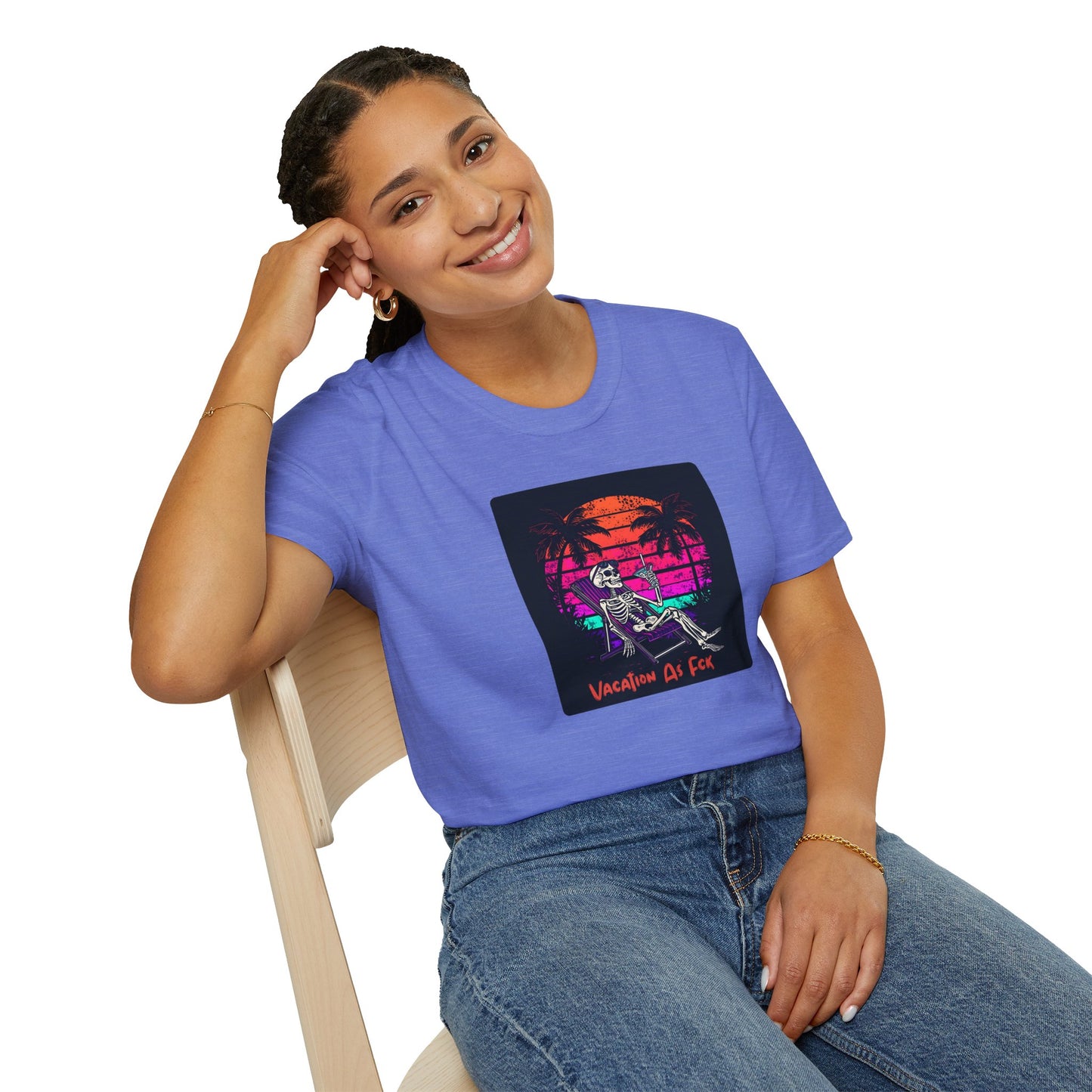 Vacation As Fck T-Shirt – Chill Neon Skeleton Beach Tee