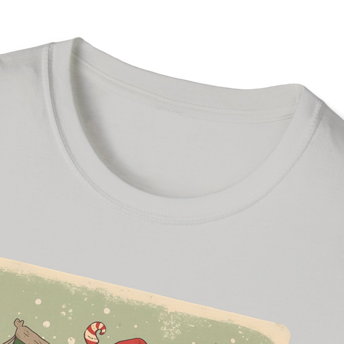 Santa Claws Festive T-Shirt in Ice Grey - Neckline