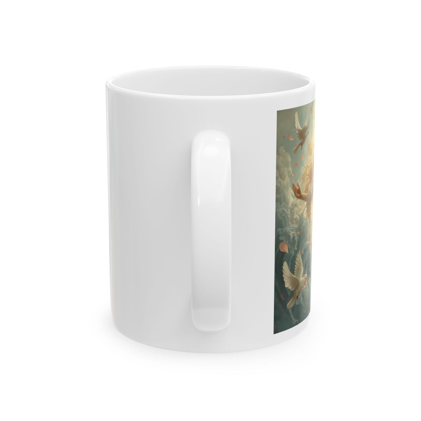 Aphrodite – Goddess of Love and Beauty Mug - side view - white mug with image of Aphrodite