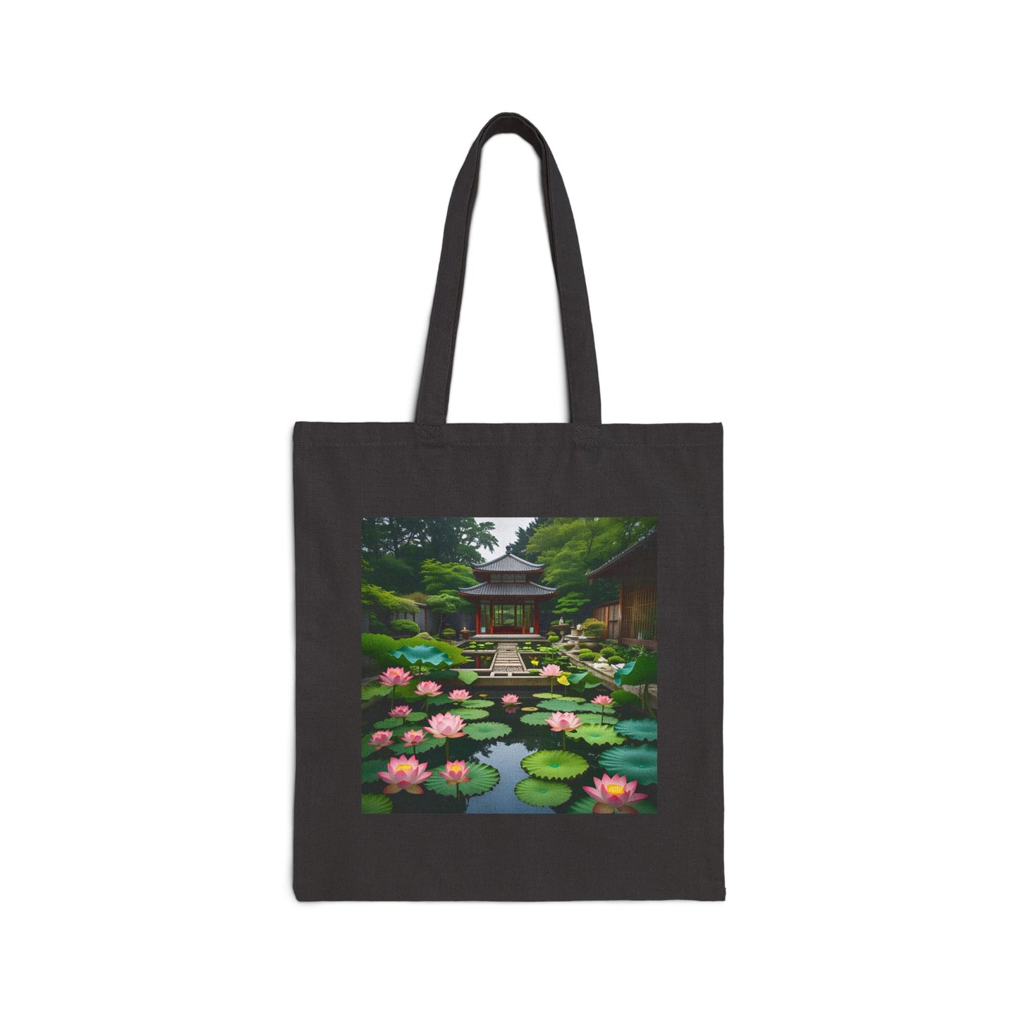 Zen Garden Cotton Canvas Tote Bag in Black