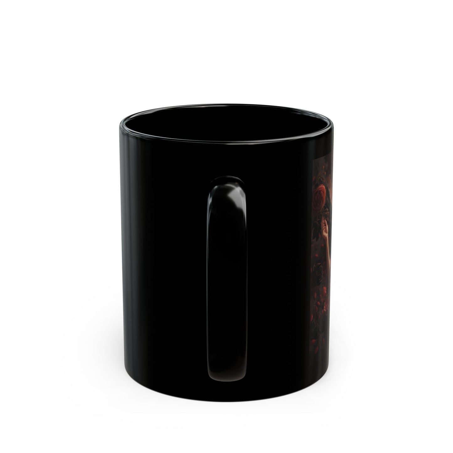 Persephone — Queen of the Underworld Mug - side view - black mug with image of Persephone