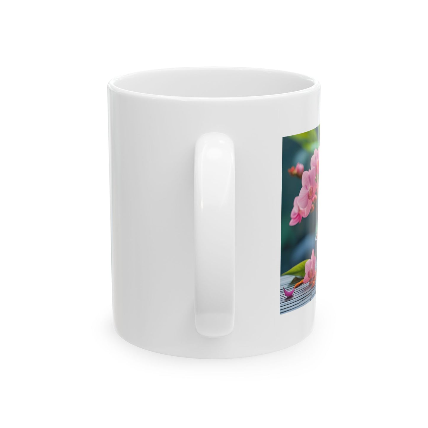 Candle Blossom Serenity – Zen Candle Mug - side view - white mug with serene image