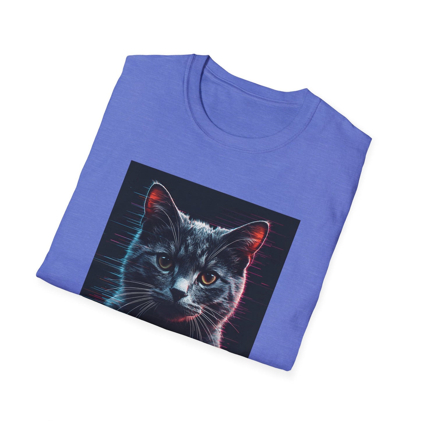 Pixellated Cat - Retro Meow Mode T-Shirt in Heather Royal - Folded