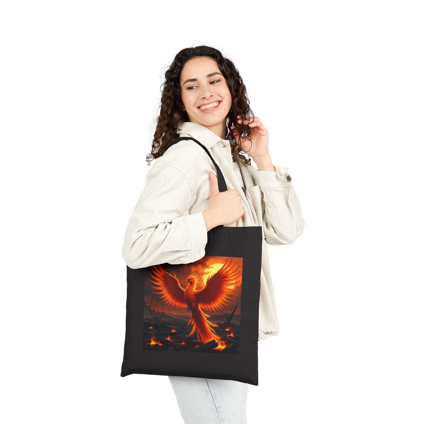Phoenix Fire Cotton Canvas Tote Bag in Black