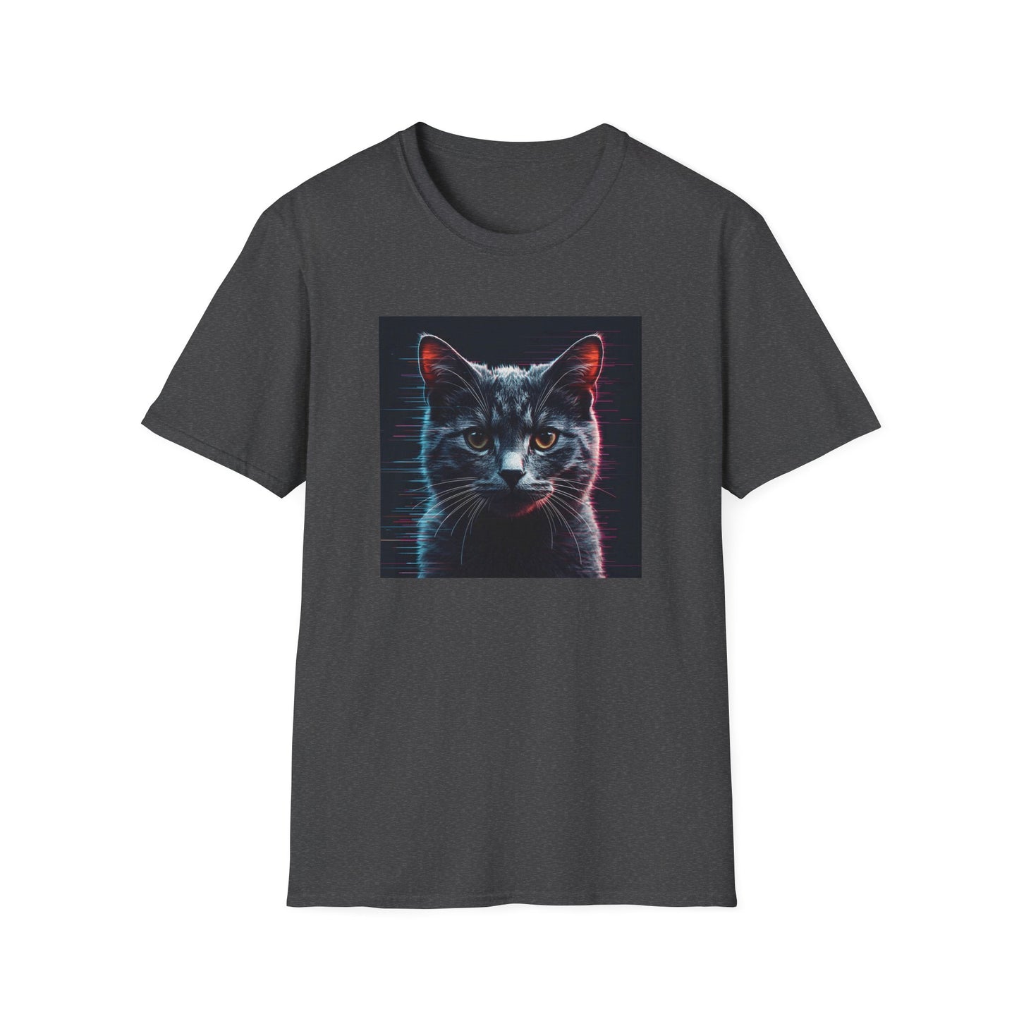 Pixellated Cat - Retro Meow Mode T-Shirt in Dark Heather