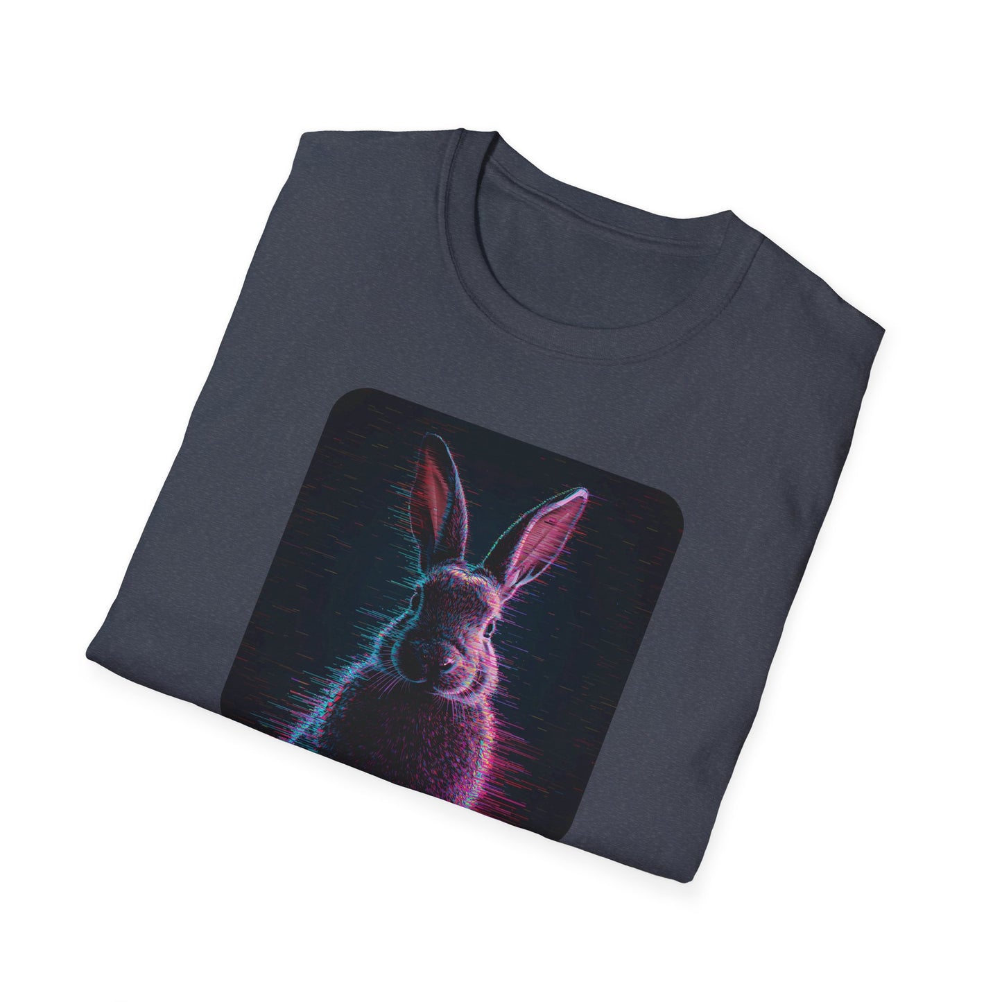 Pixellated Bunny — Hop Level Up Retro Gamer Tee in Heather Navy - Folded