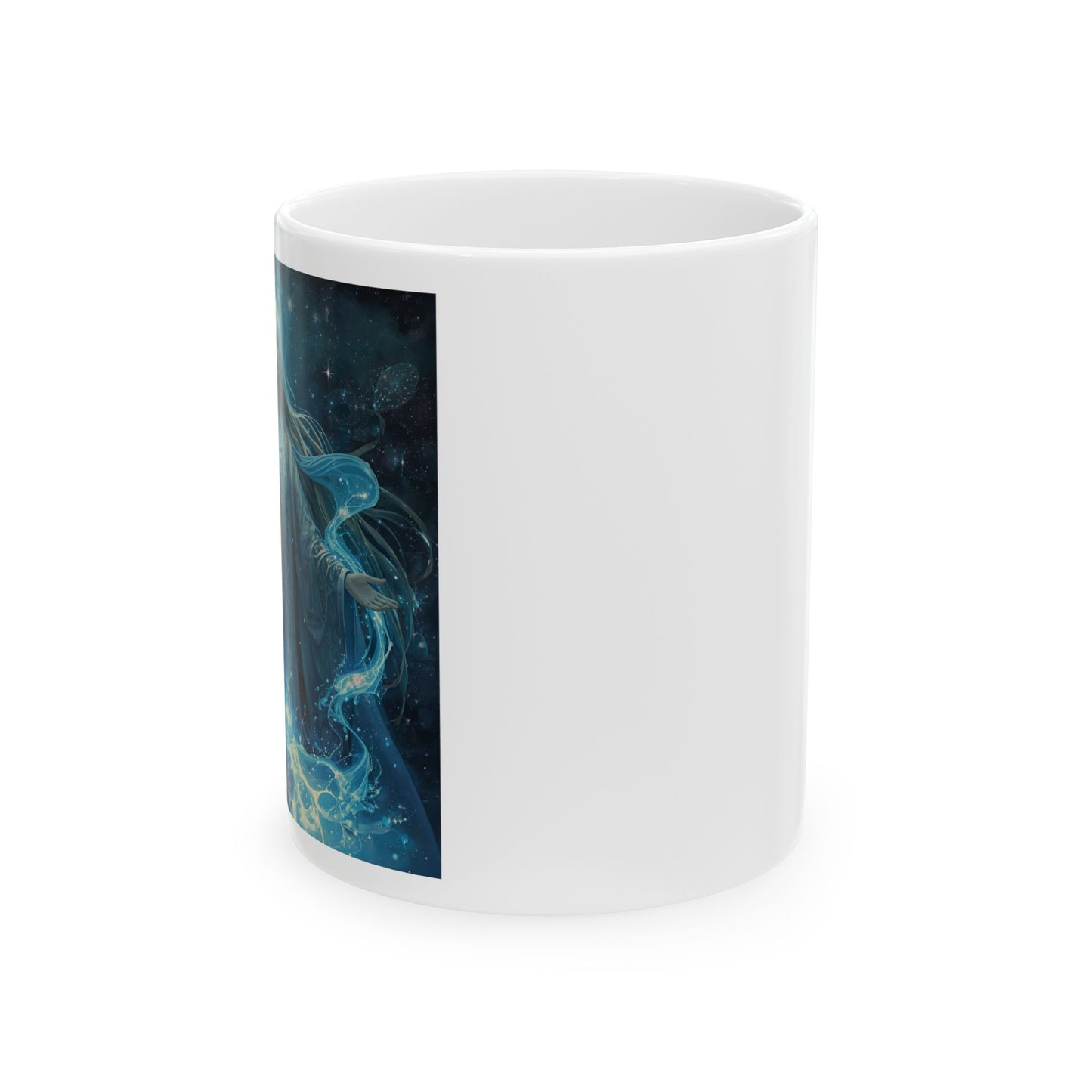 Danu and the Waters – Celtic Goddess Mug - Side View - white mug with Danu image