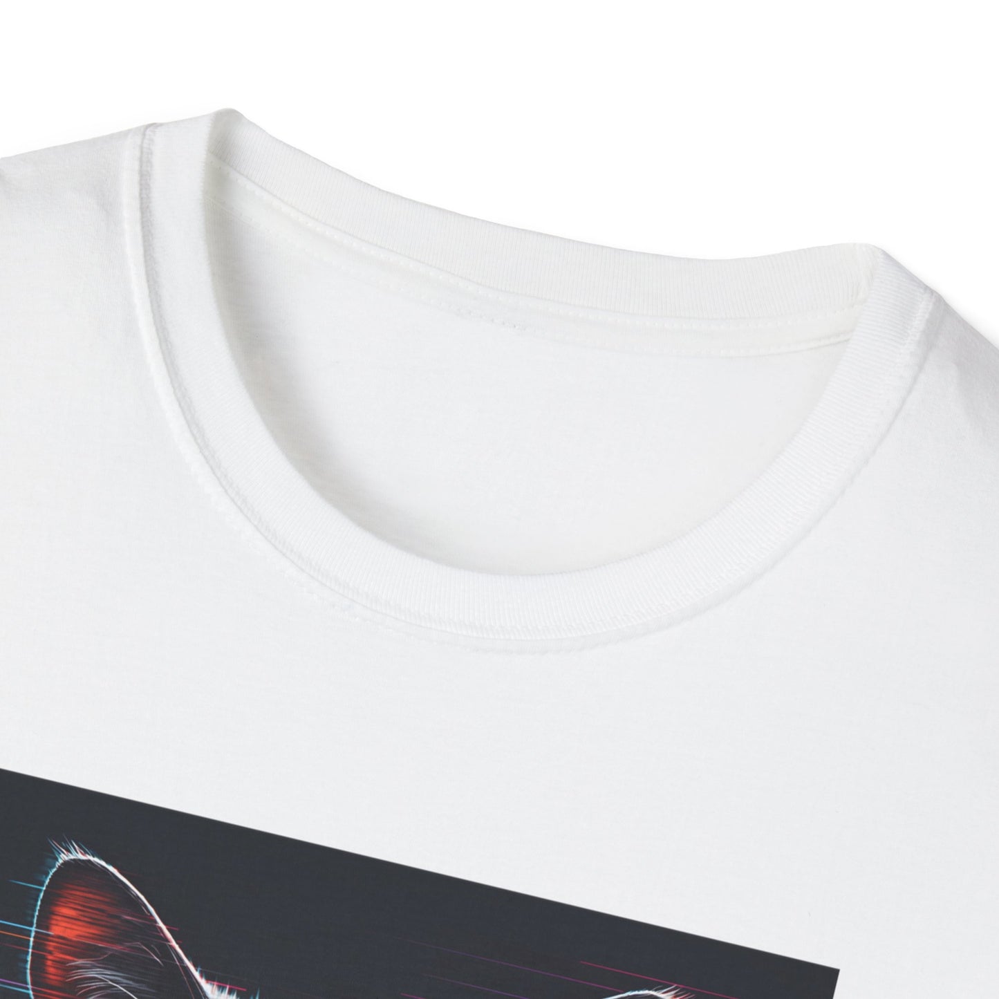 Pixellated Cat - Retro Meow Mode T-Shirt in White - Neckline