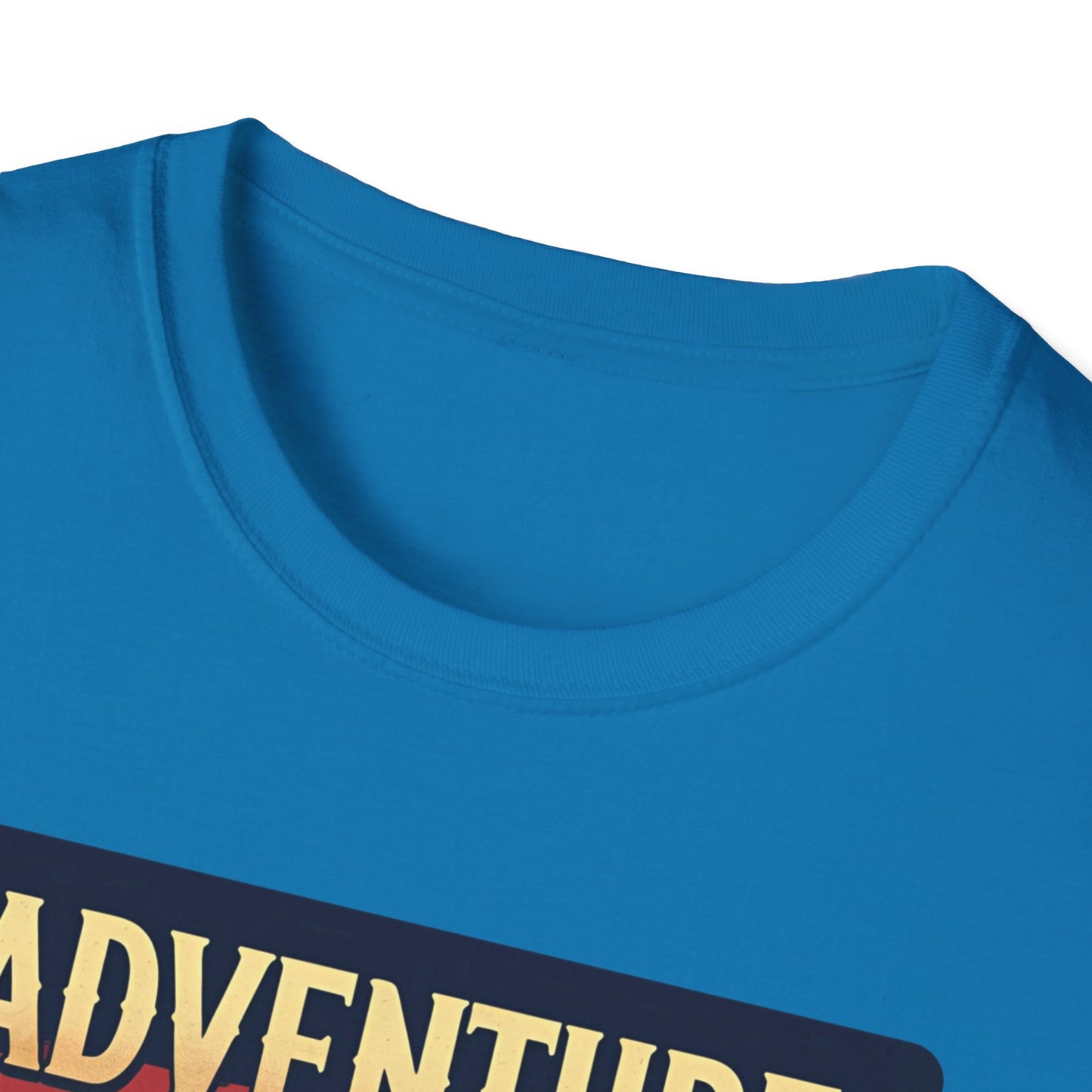 Adventure Awaits - Retro Camper Van Adventure T-Shirt in Sapphire - Neckline