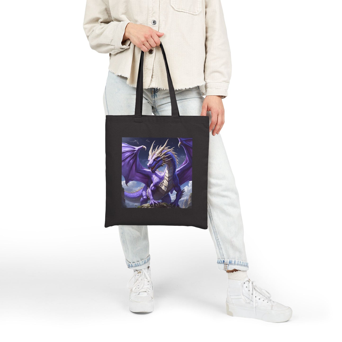 Empowering Purple Dragon Canvas Tote in Black