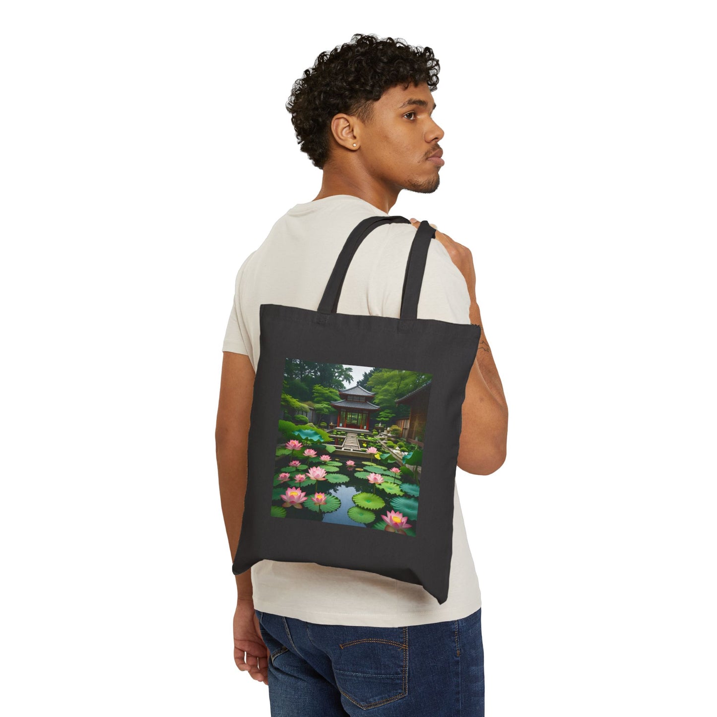 Zen Garden Cotton Canvas Tote Bag in Black