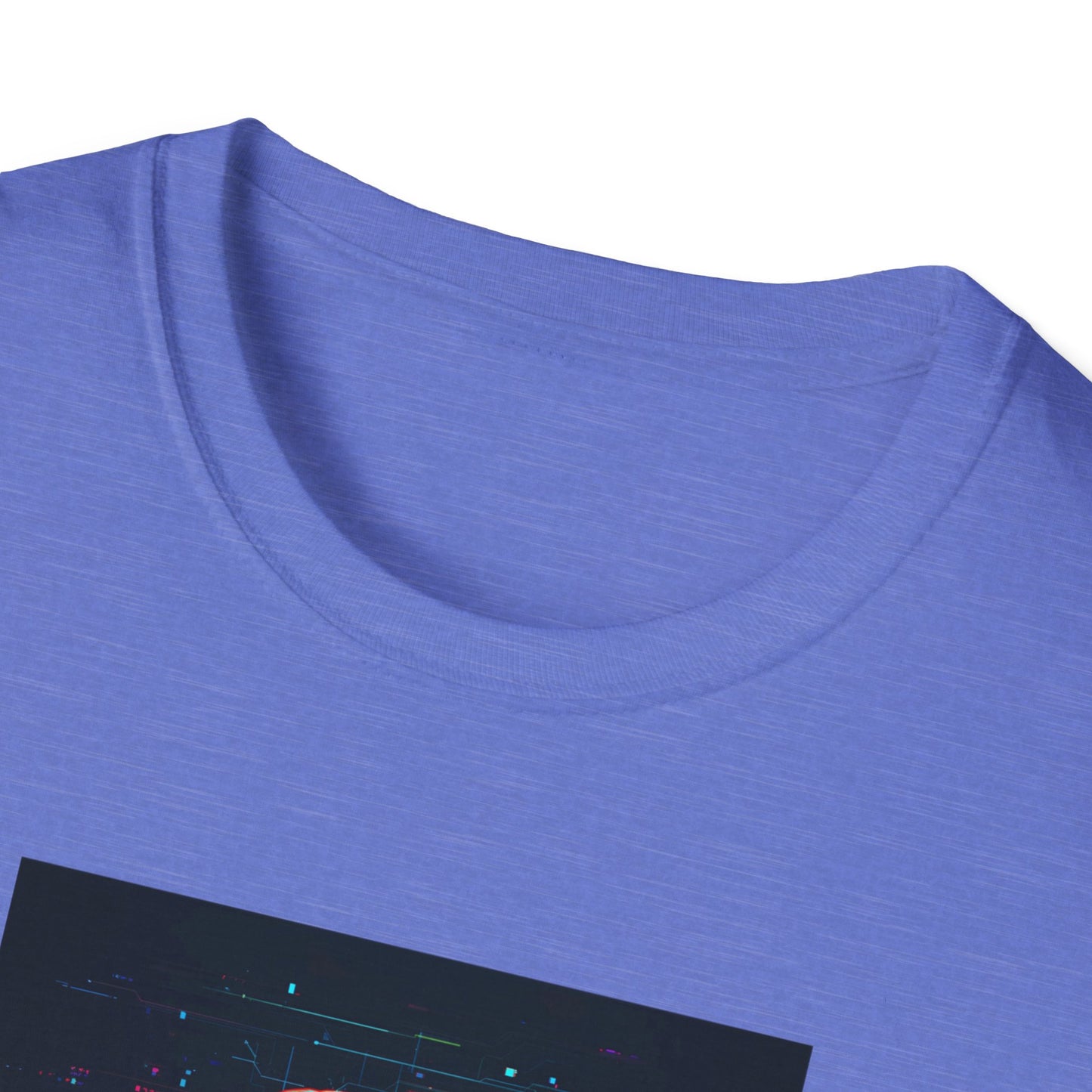 Pixellated Otter — Otterly Retro Gamer Tee in Heather Royal - Neckline