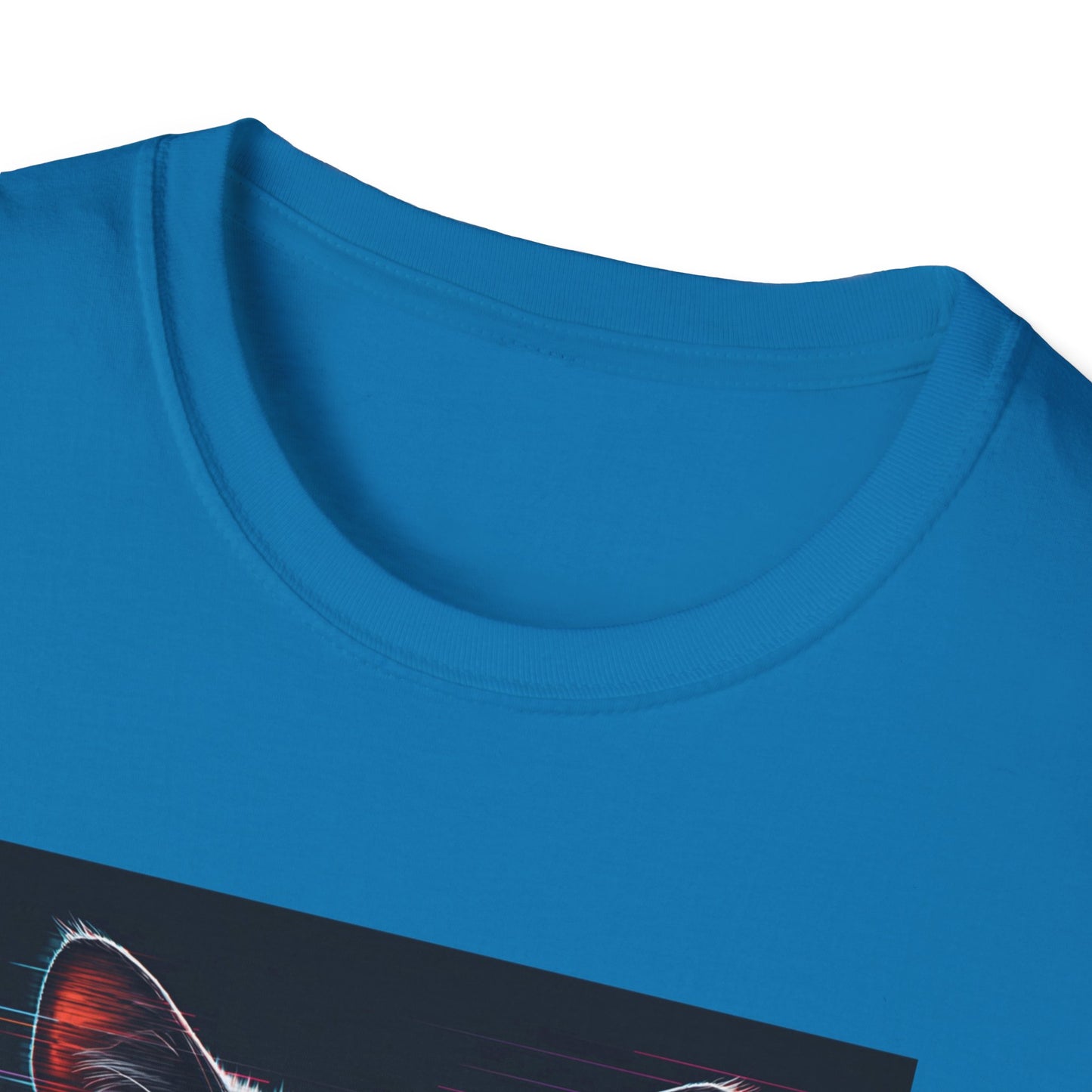 Pixellated Cat - Retro Meow Mode T-Shirt in Sapphire - Neckline