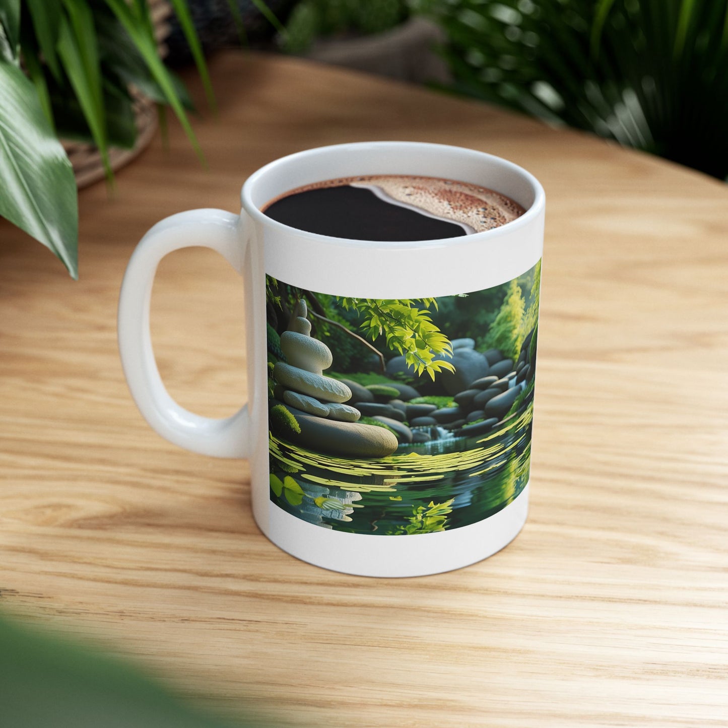 Nature in Balance Ceramic Mug - white mug with serene image