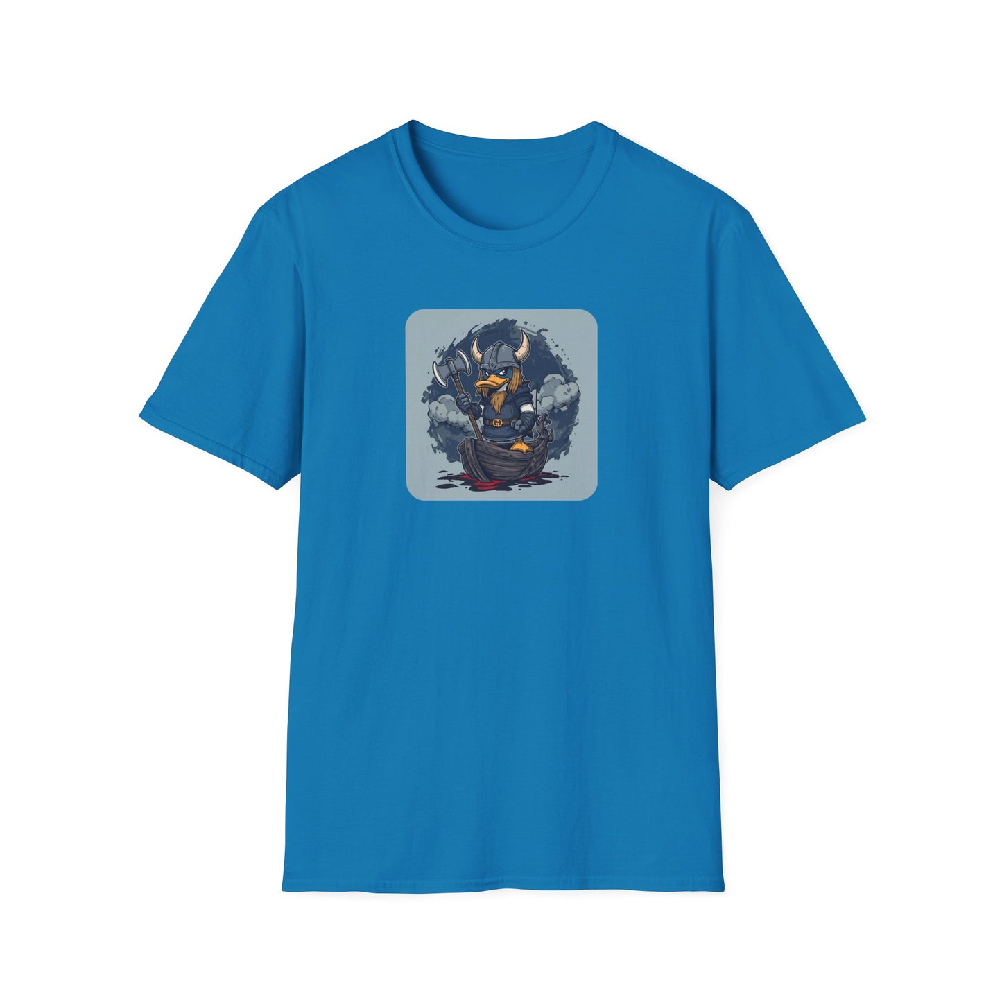 Goth Viking Duck – Dark Cartoon Chaos T-Shirt in Sapphire