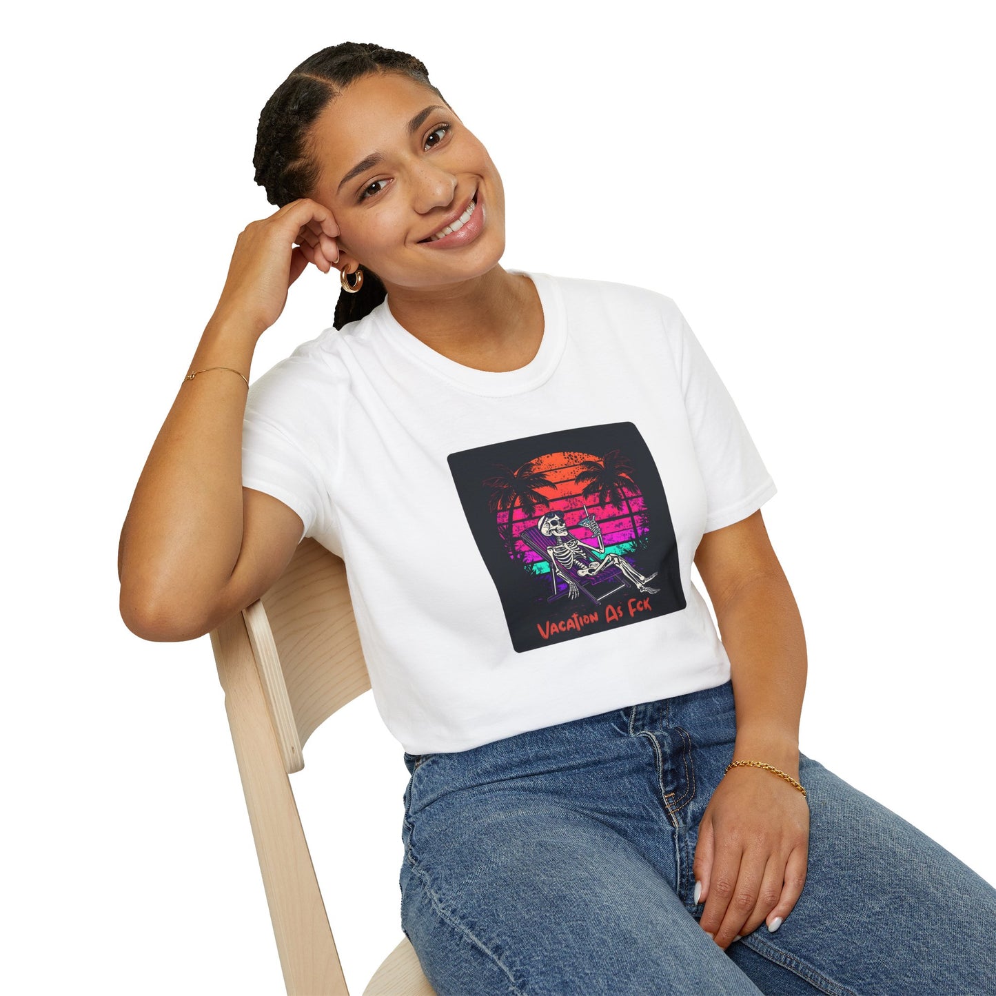 Vacation As Fck T-Shirt – Chill Neon Skeleton Beach Tee