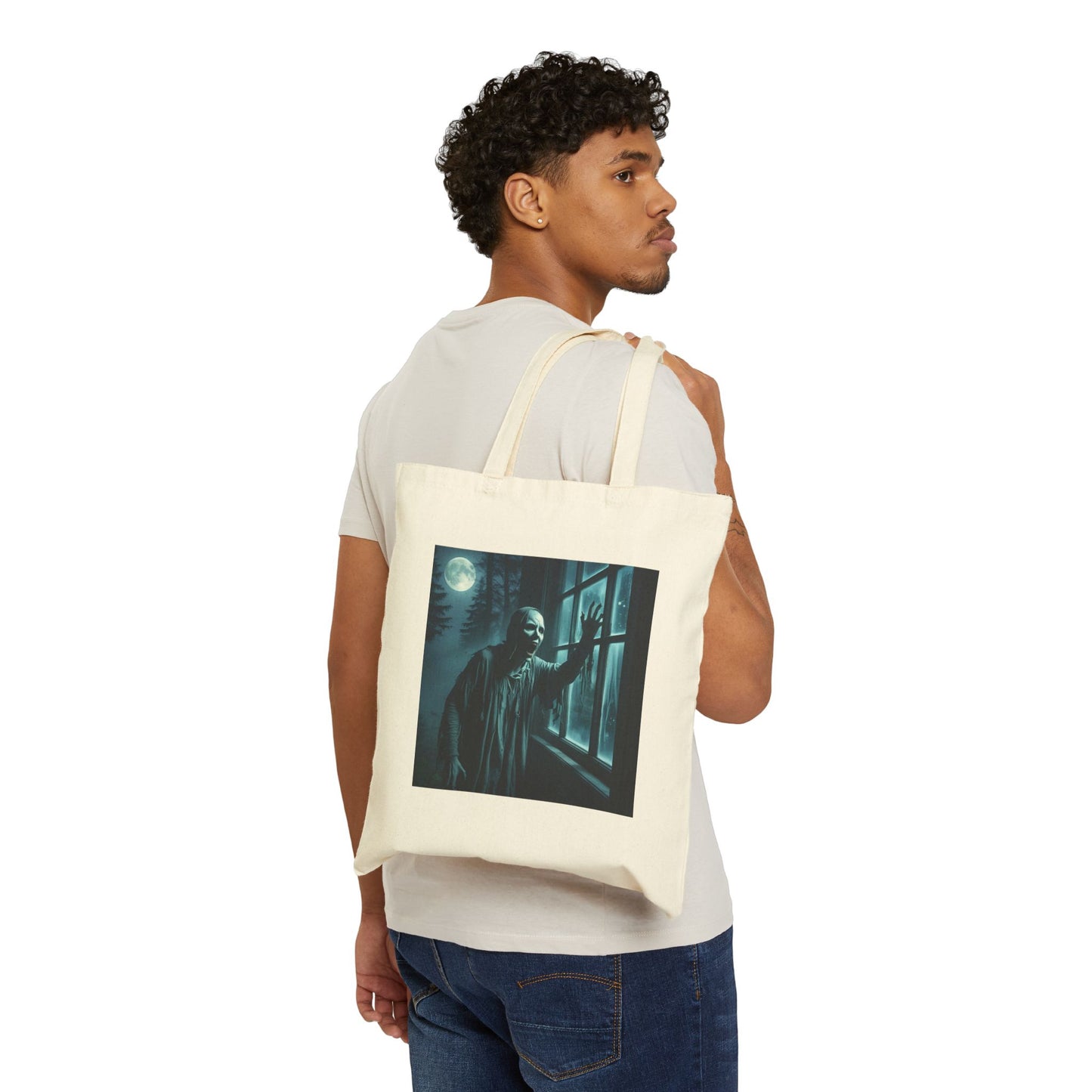 Screaming Ghost Canvas Tote Bag in Natural