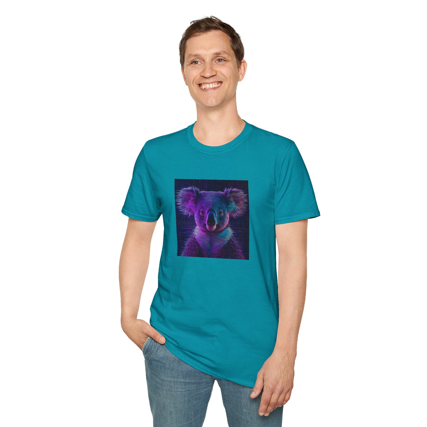 Pixellated Koala — Pixel Down Under Retro Gamer Tee in Tropical Blue
