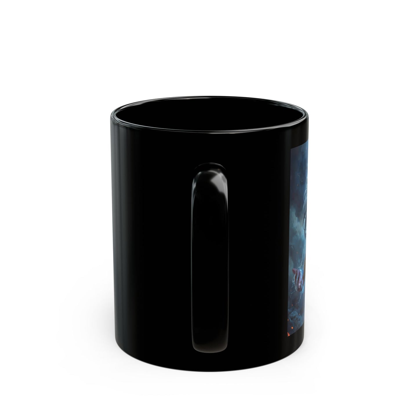 Zeus - Thunderfist - Lord of the Sky Mug - side view - black mug with Zeus image
