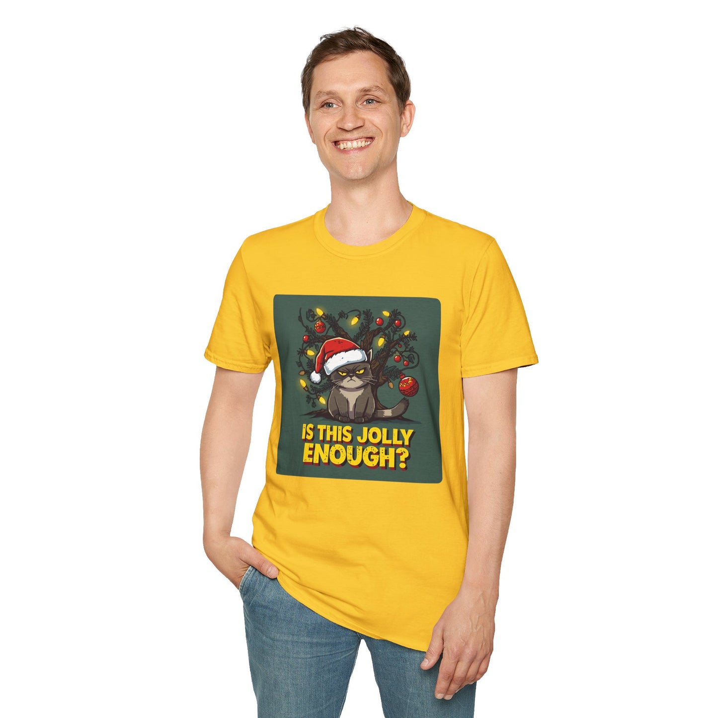 Grumpy Christmas Cat T-Shirt – “Is This Jolly Enough?”
