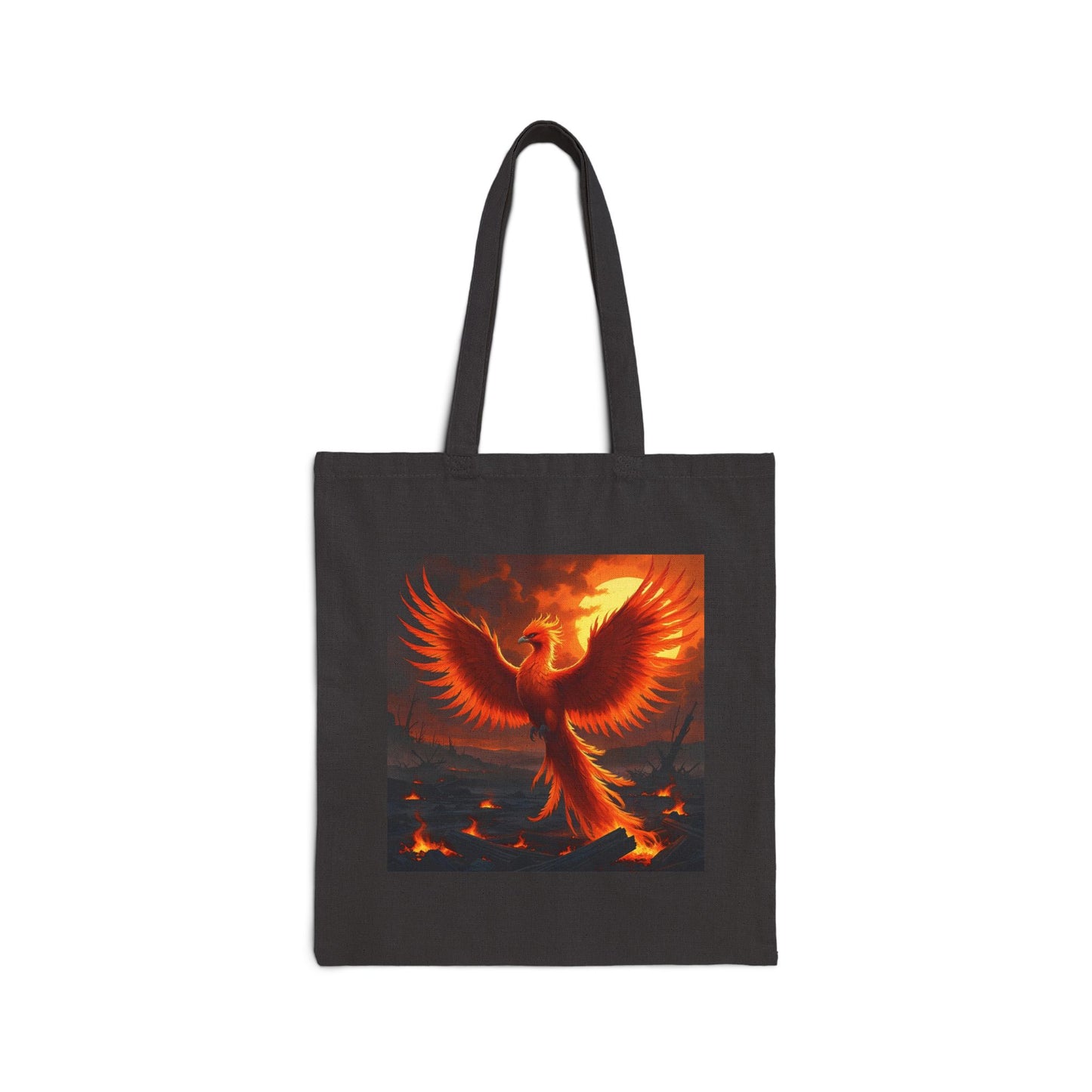 Phoenix Fire Cotton Canvas Tote Bag in Black