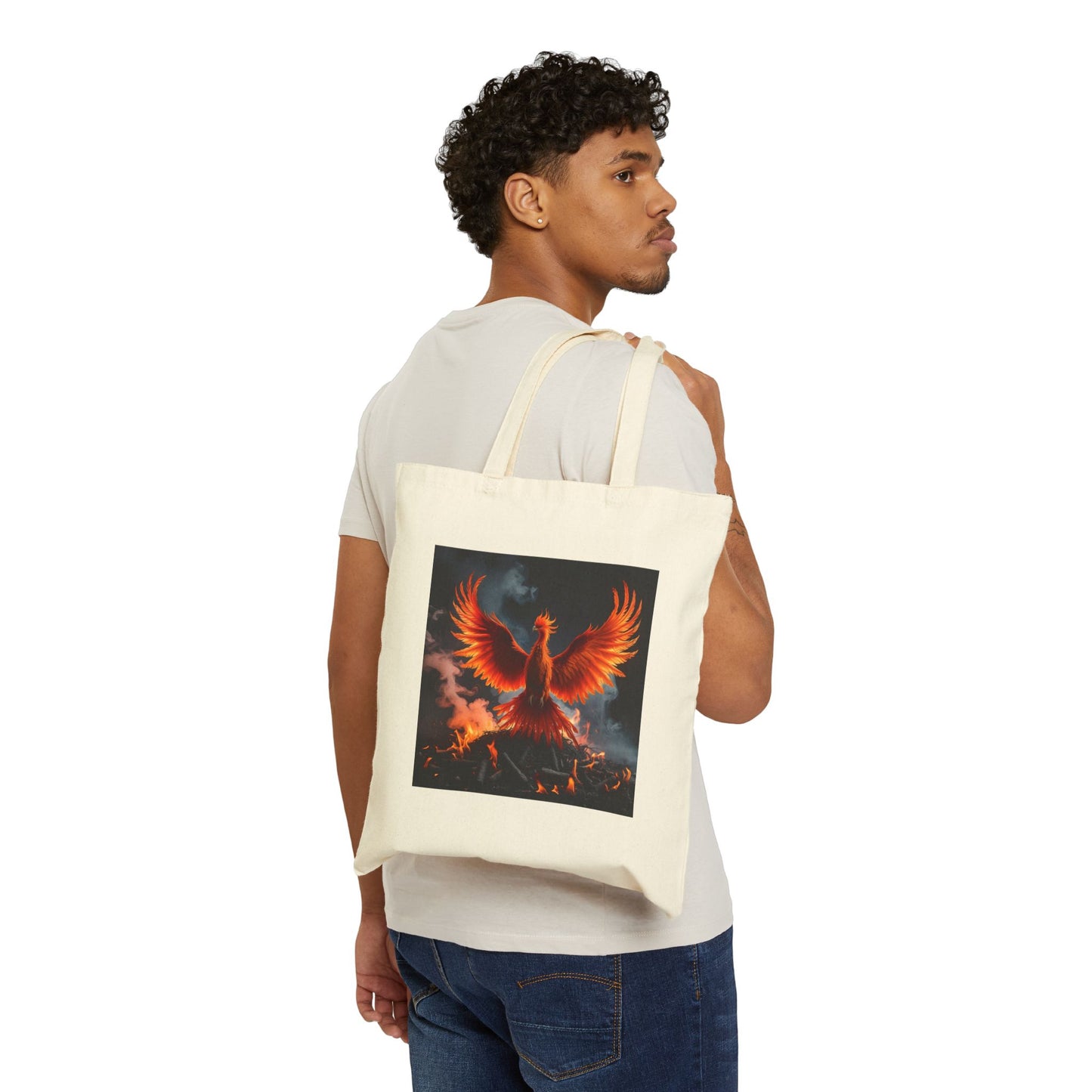 Empowering Phoenix Rising Canvas Tote in Natural