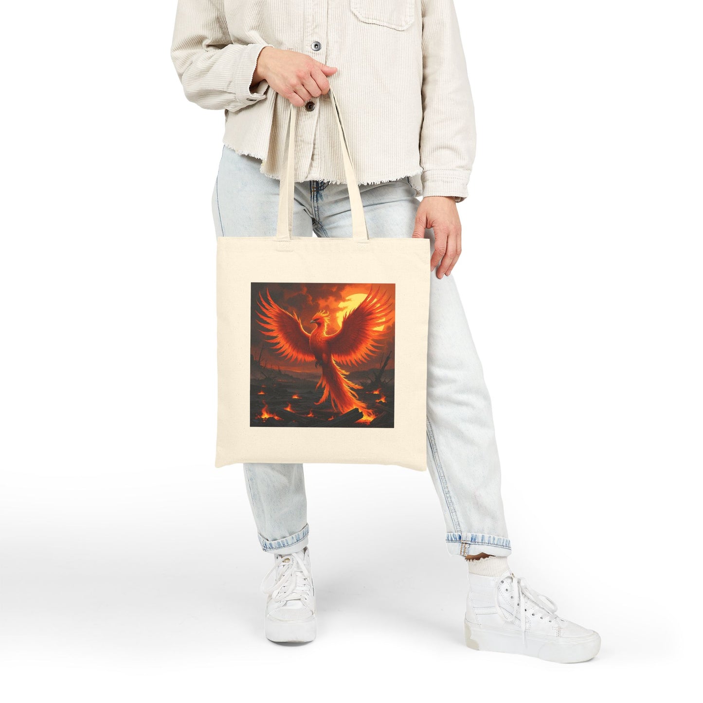 Phoenix Fire Cotton Canvas Tote Bag in Natural