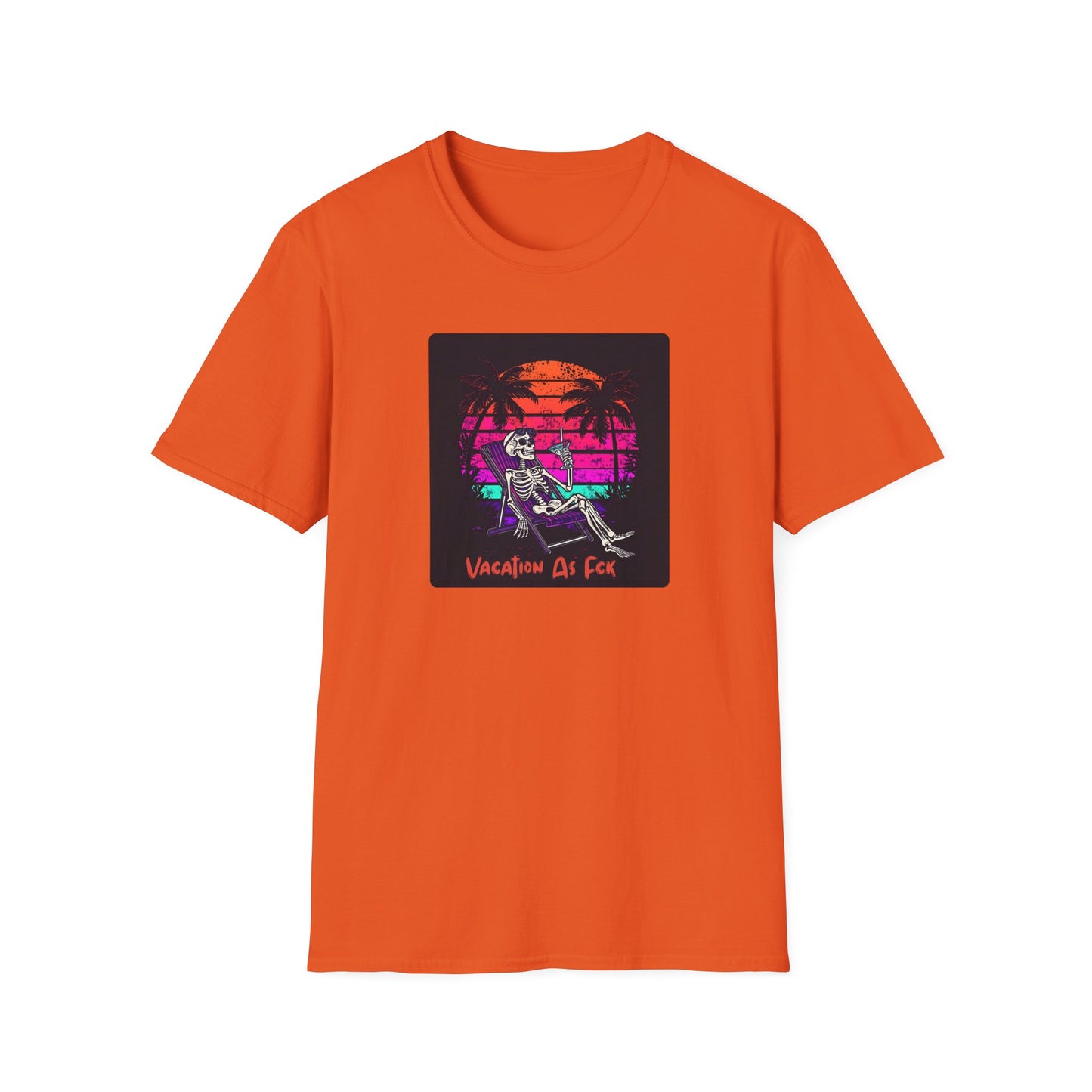Vacation As Fck T-Shirt – Chill Neon Skeleton Beach Tee