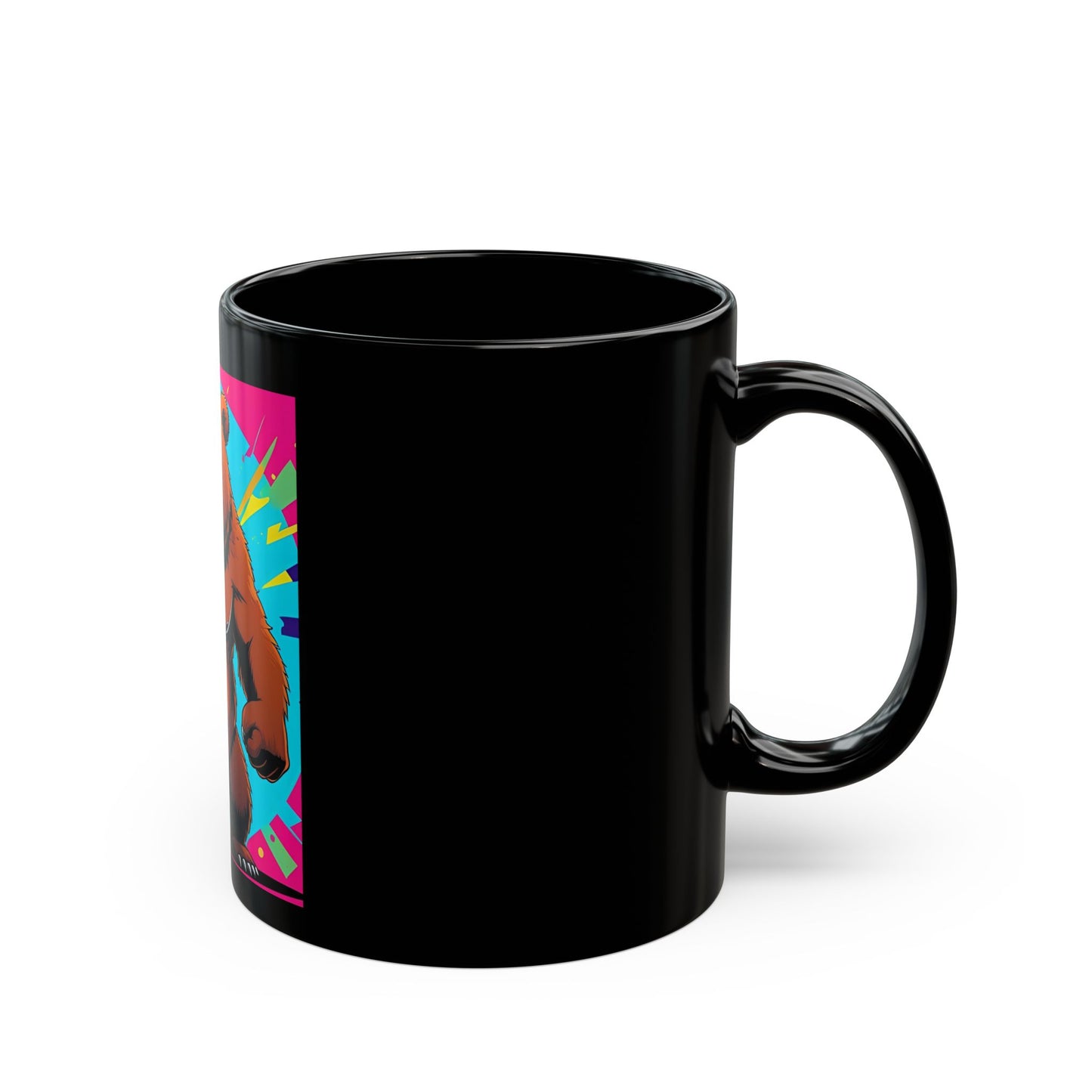 SHUH DUH FUH CUP Fierce Bear Mug - back view - black mug with funny angry bear and funny text