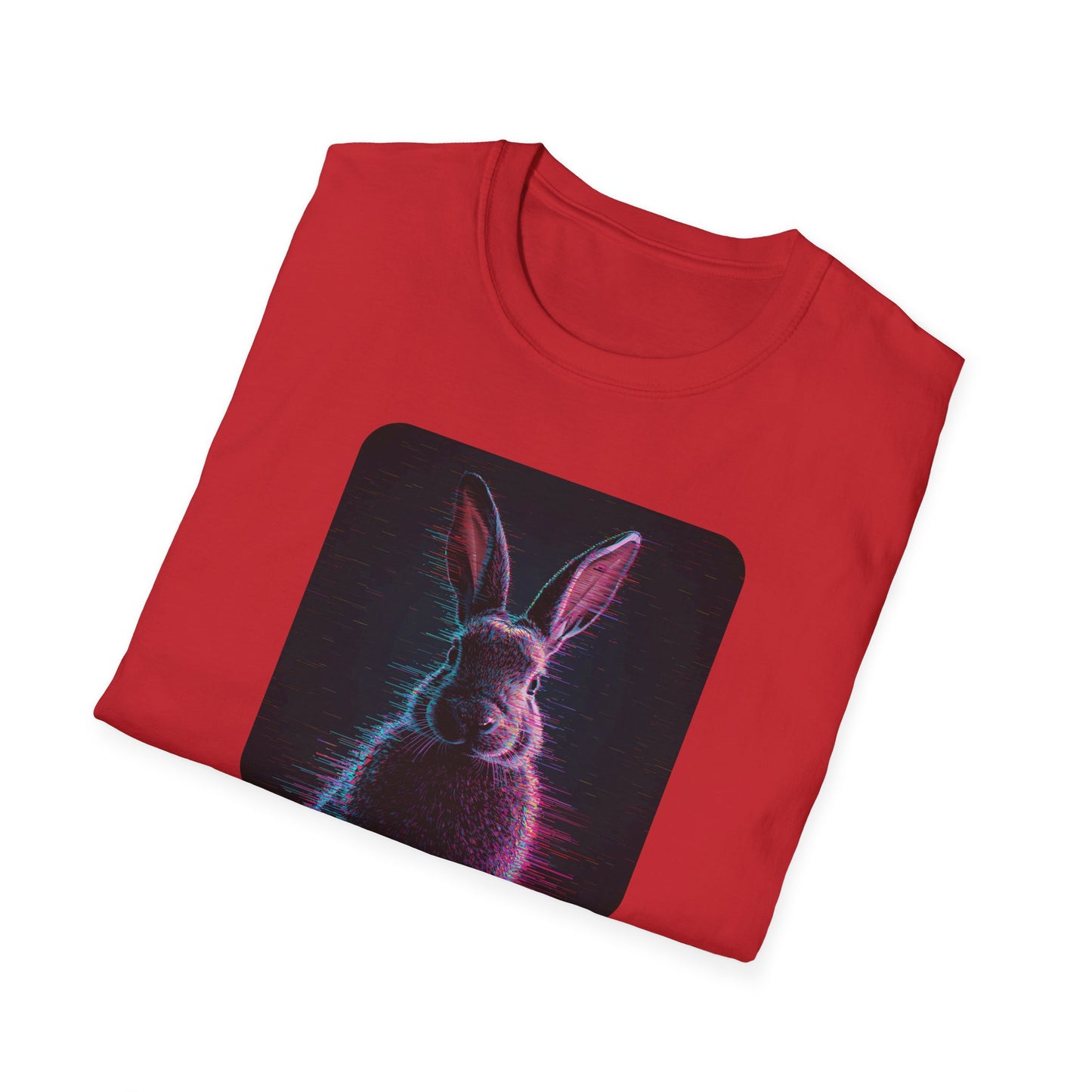 Pixellated Bunny — Hop Level Up Retro Gamer Tee in Red - Folded