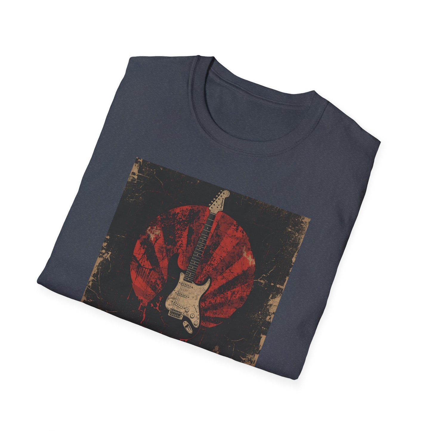 Rise of Sound - Vintage Guitar Sun Tee in Heather Navy - Folded