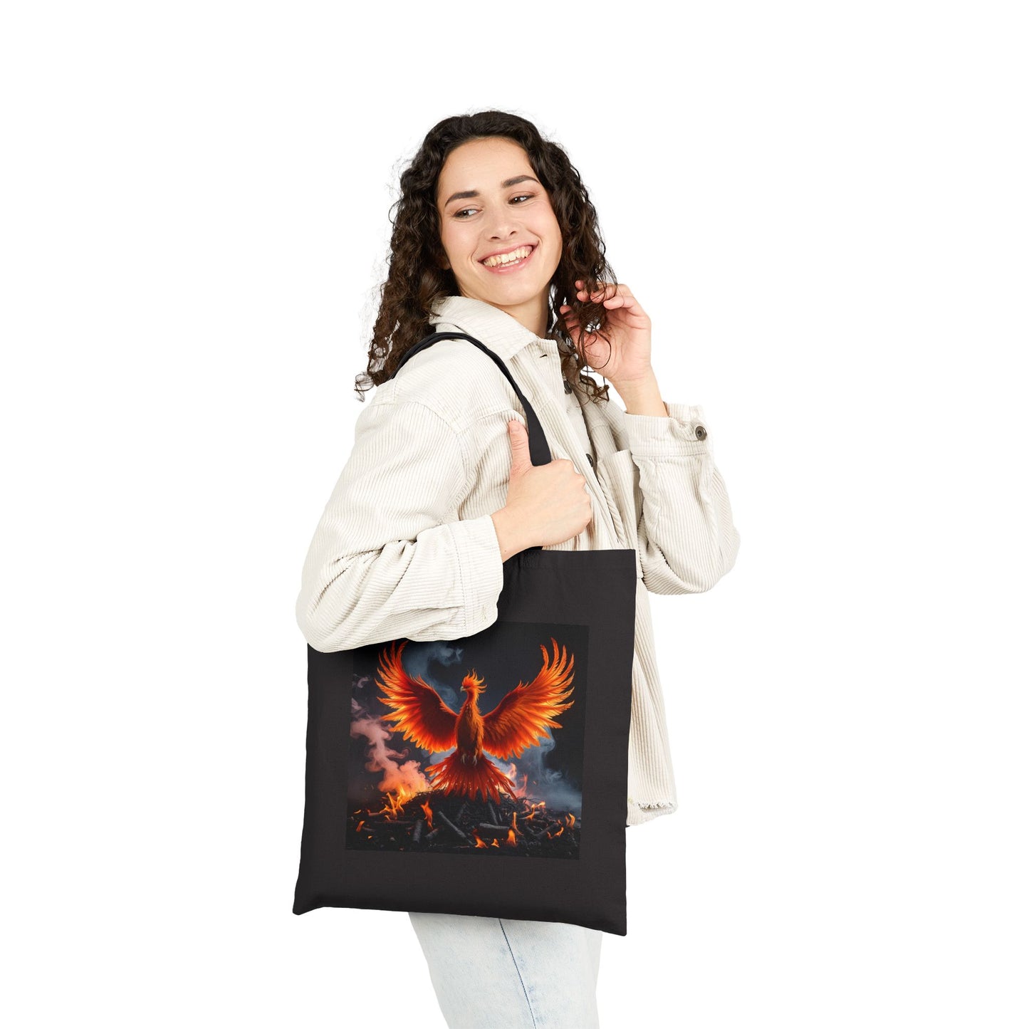 Empowering Phoenix Rising Canvas Tote in Black