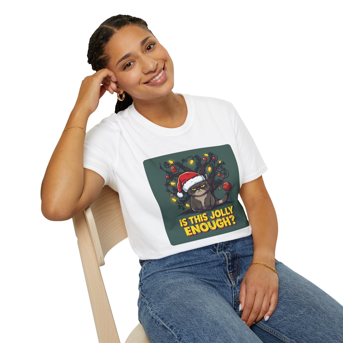Grumpy Christmas Cat T-Shirt – “Is This Jolly Enough?”