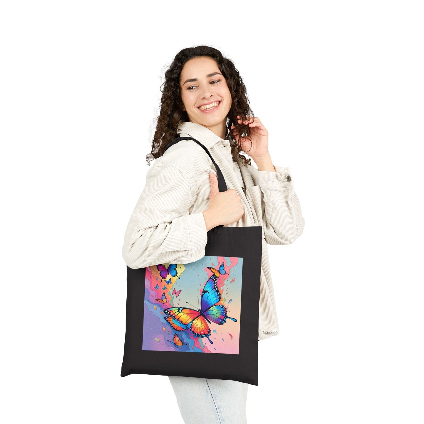 Sky Dancers – Watercolor Butterfly Symphony Tote Bag in Black